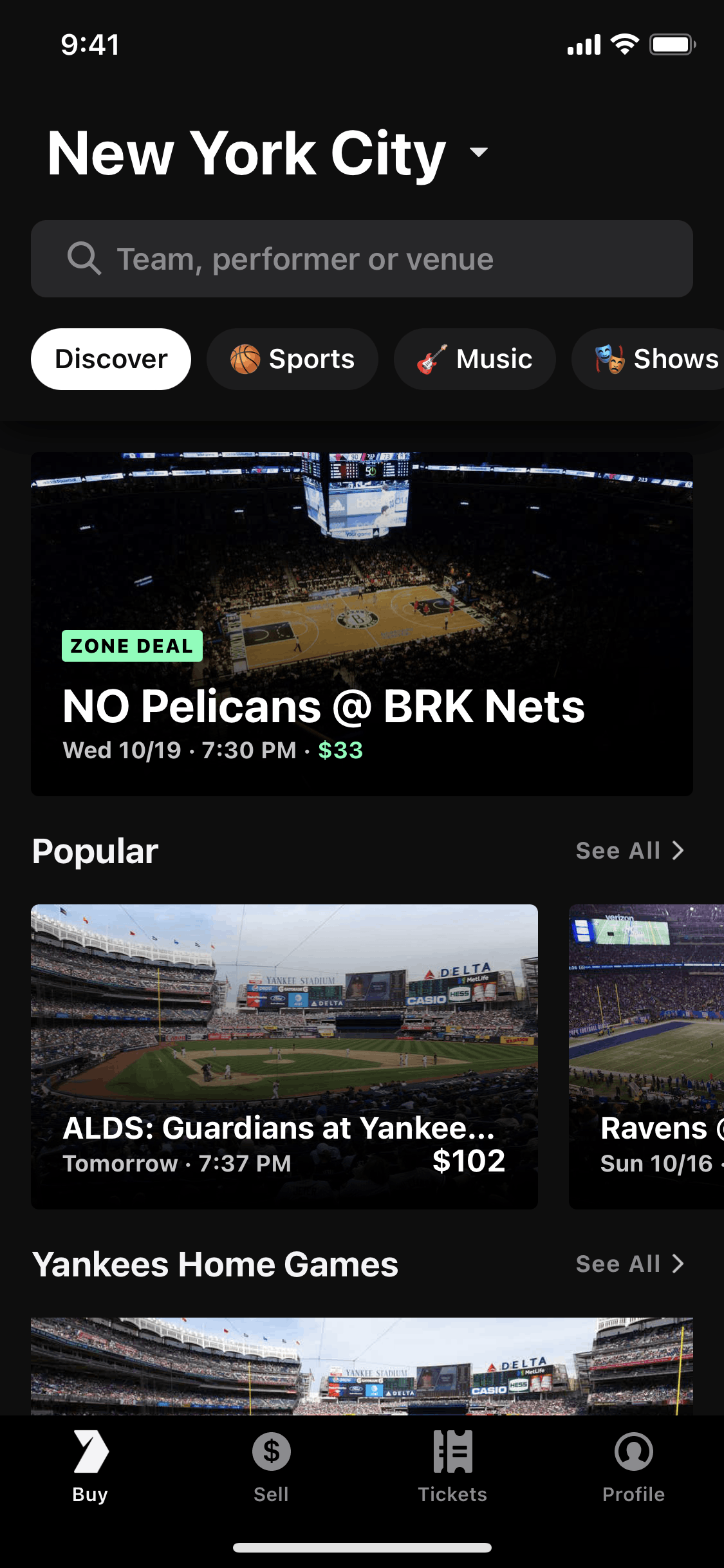Gametime iOS Entertainment interface screenshot 1