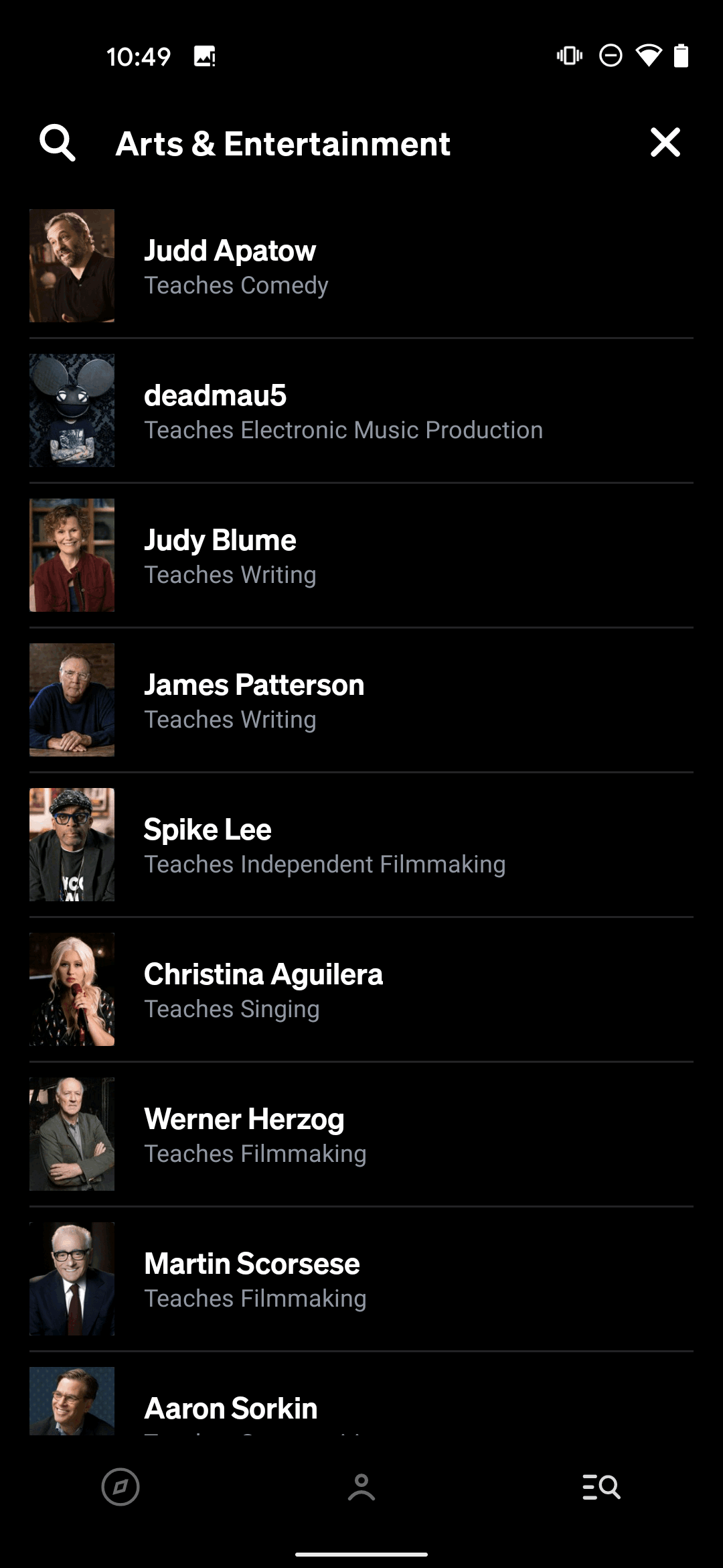 MasterClass Android Education interface screenshot 4