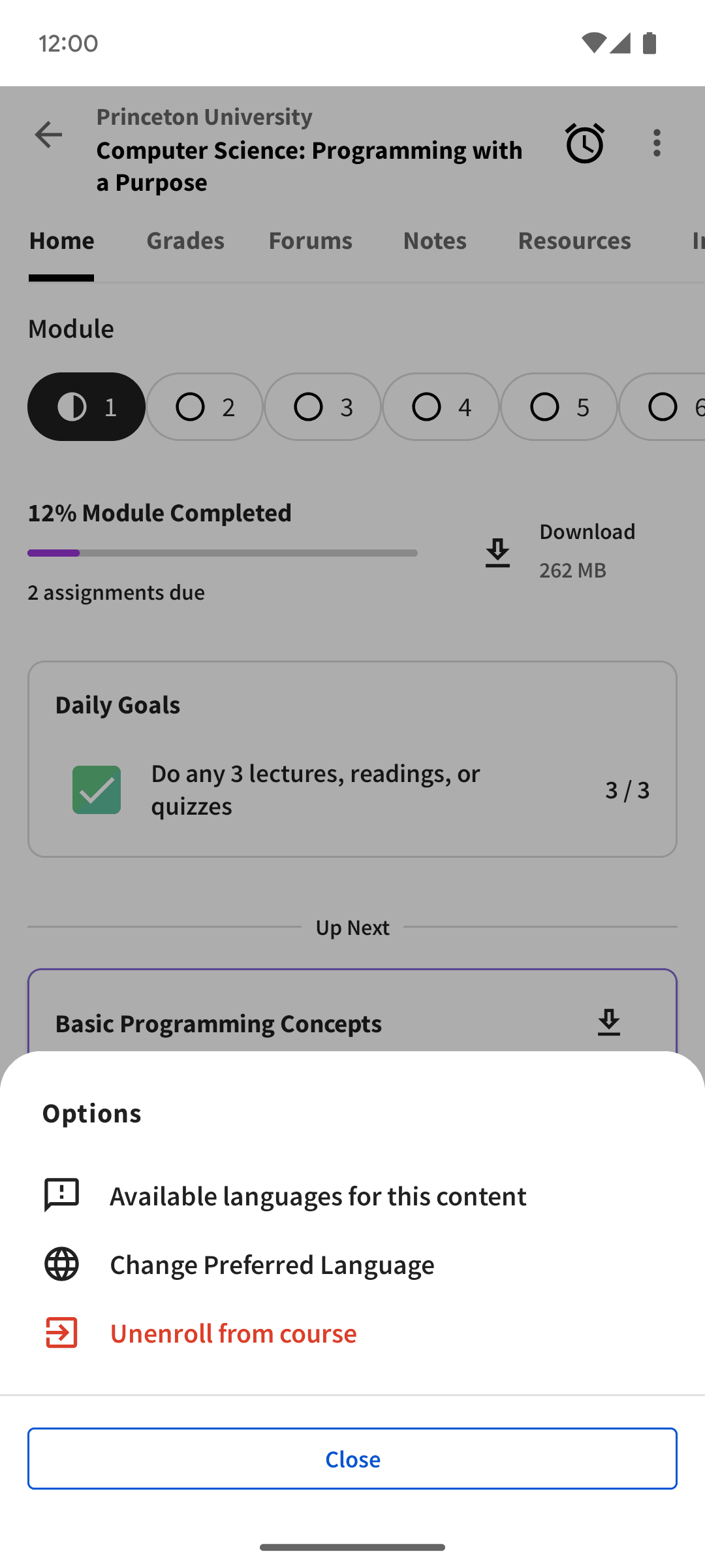 Coursera Android Education interface screenshot 17