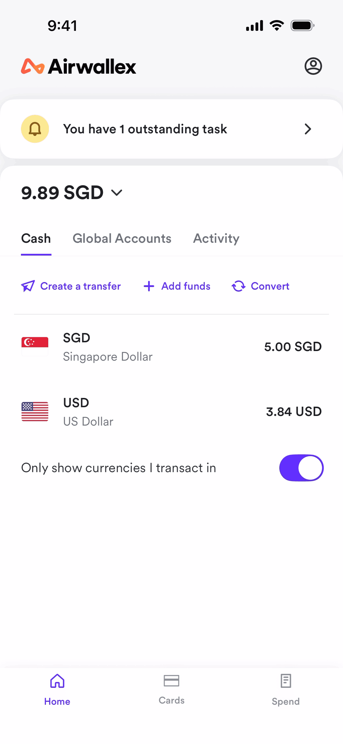 Airwallex iOS Business interface screenshot 1