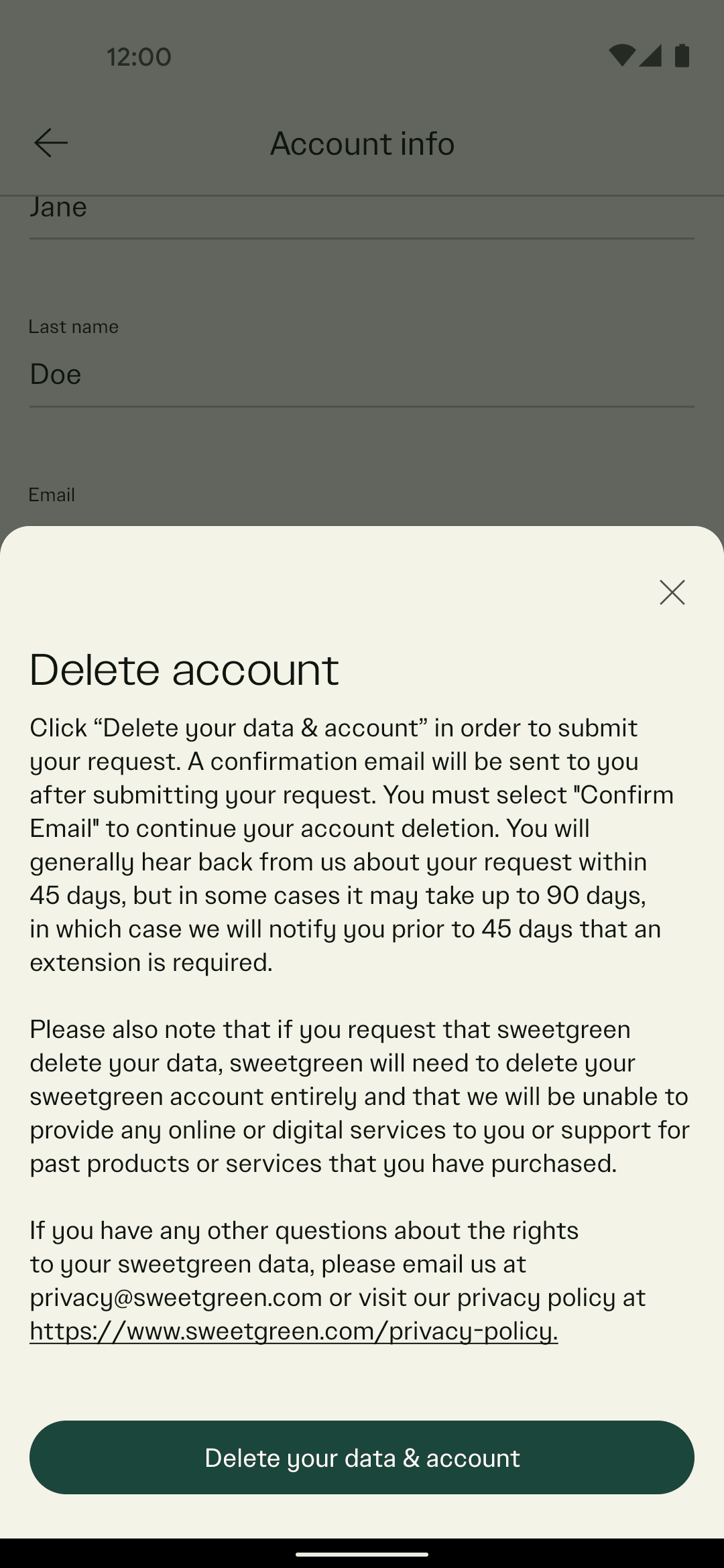 sweetgreen Android Food & Drink interface screenshot 12