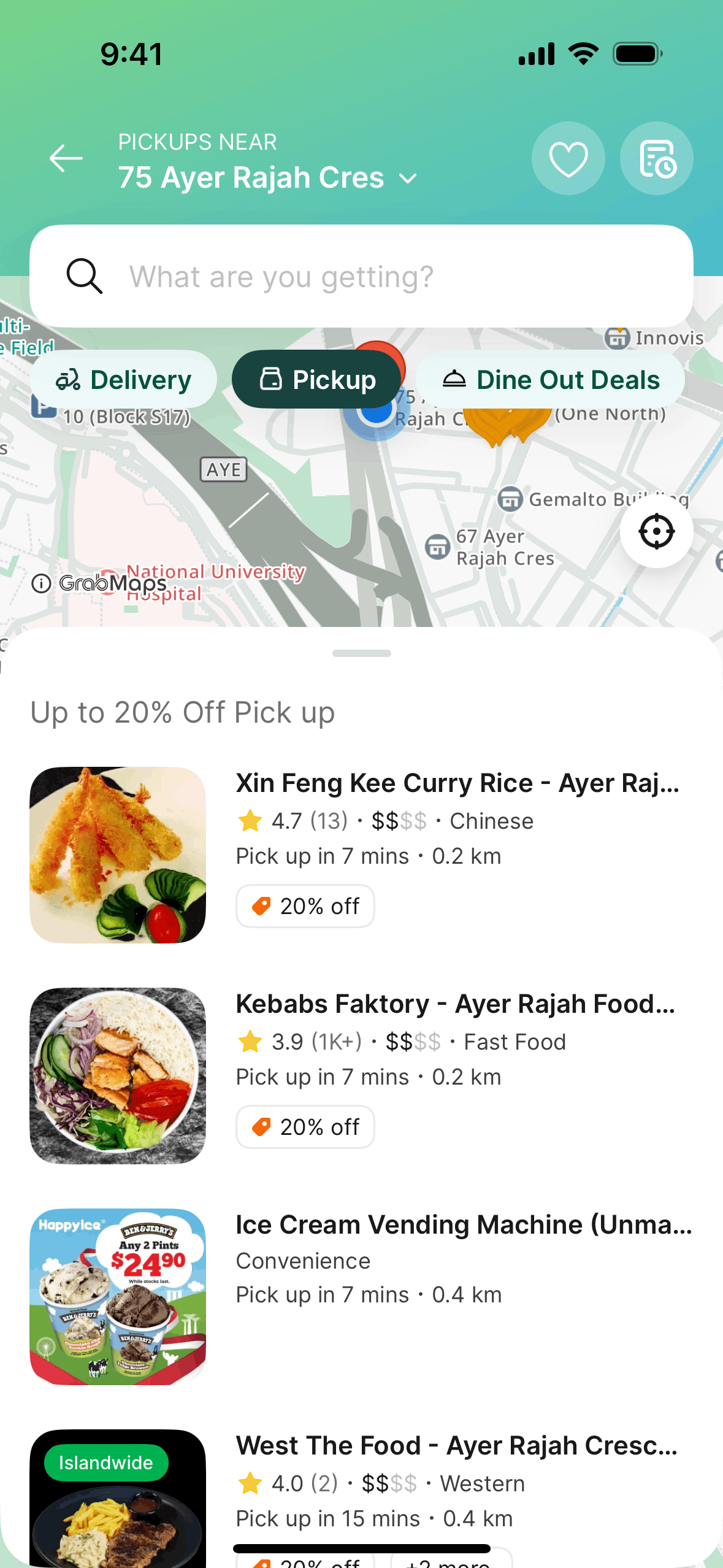 Grab iOS app screen