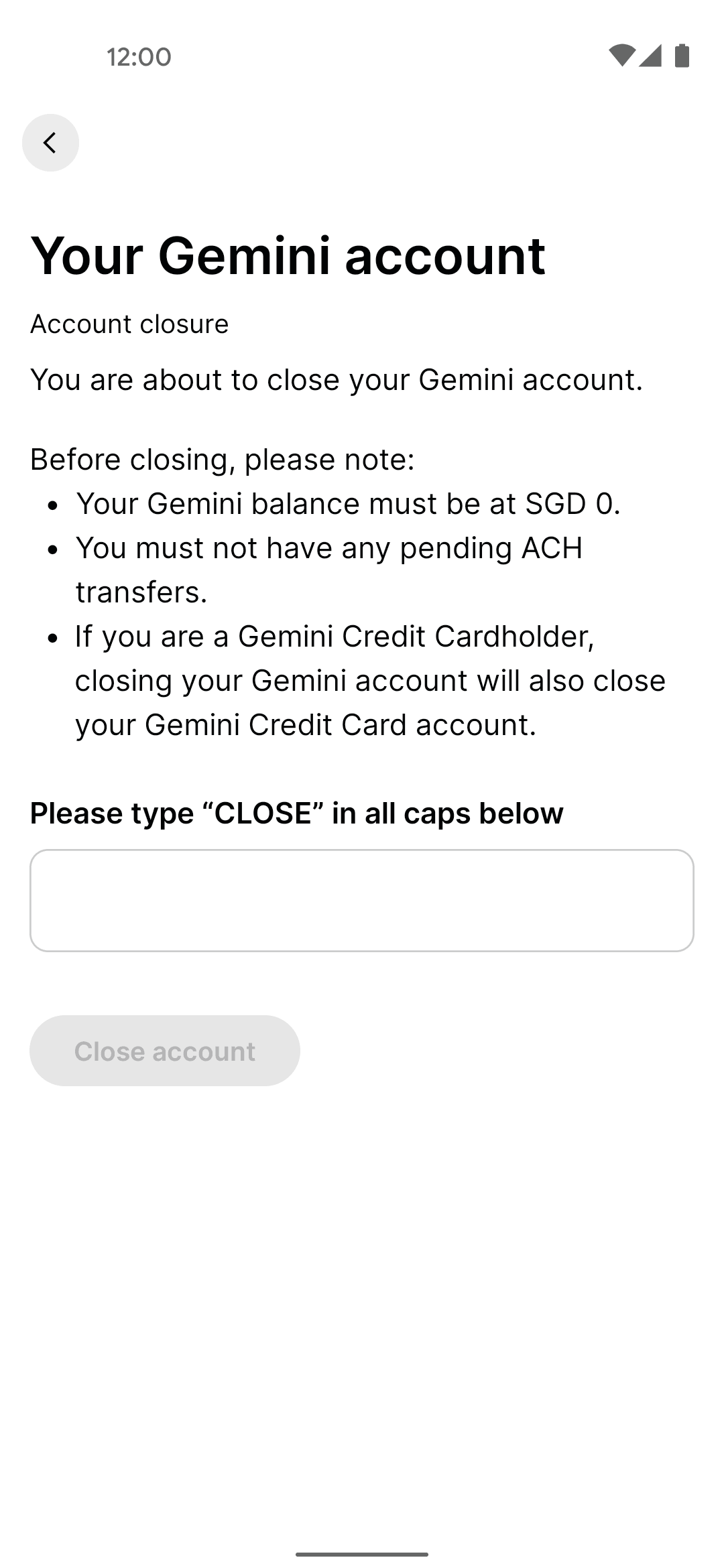 Gemini Android Finance interface screenshot 9
