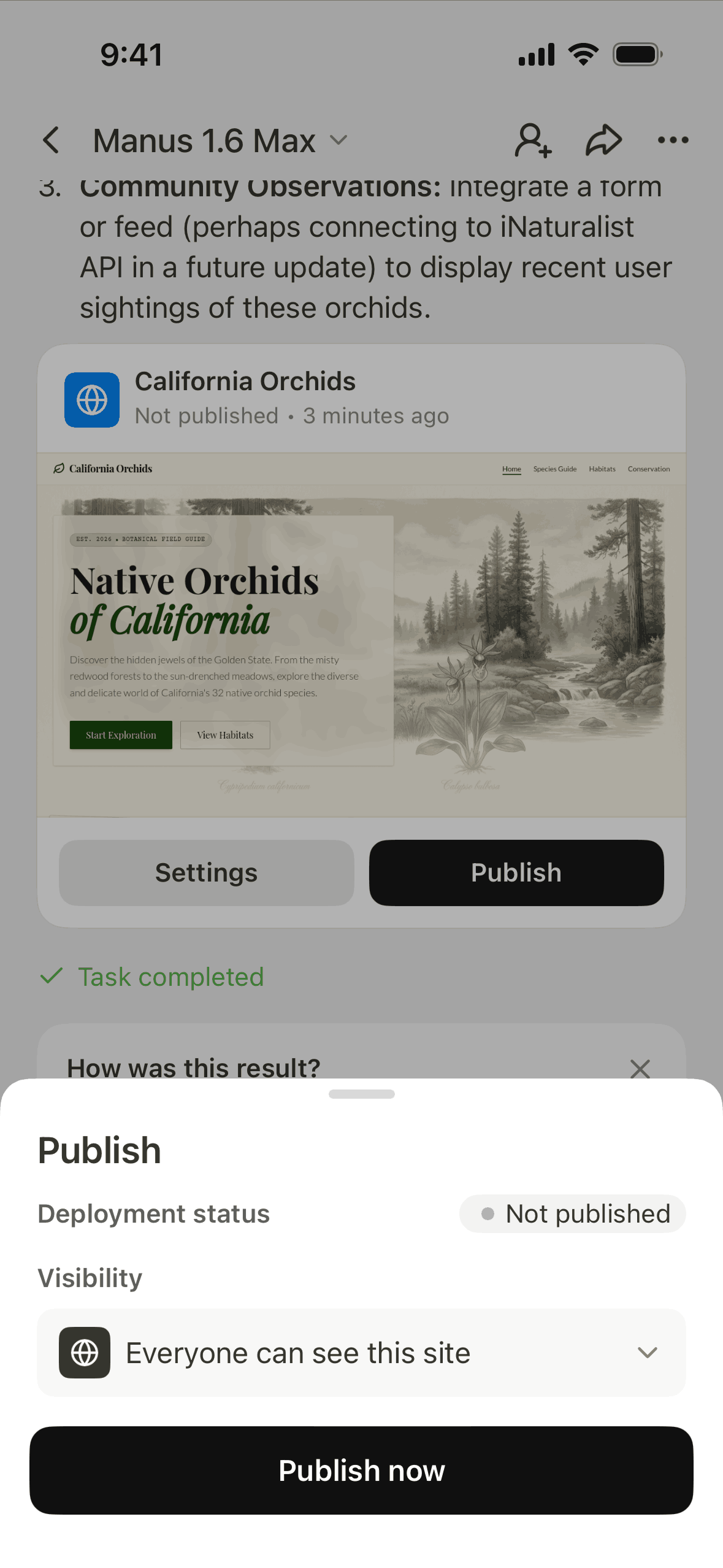 Manus iOS AI interface screenshot 13