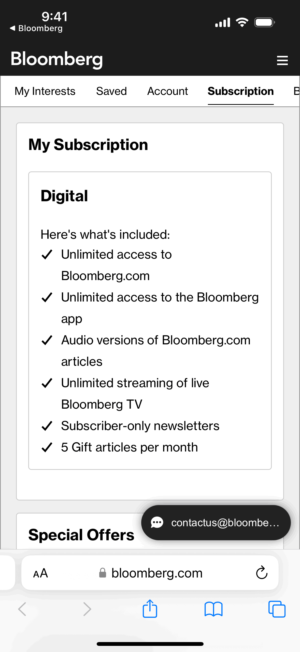 Bloomberg iOS News interface screenshot 13