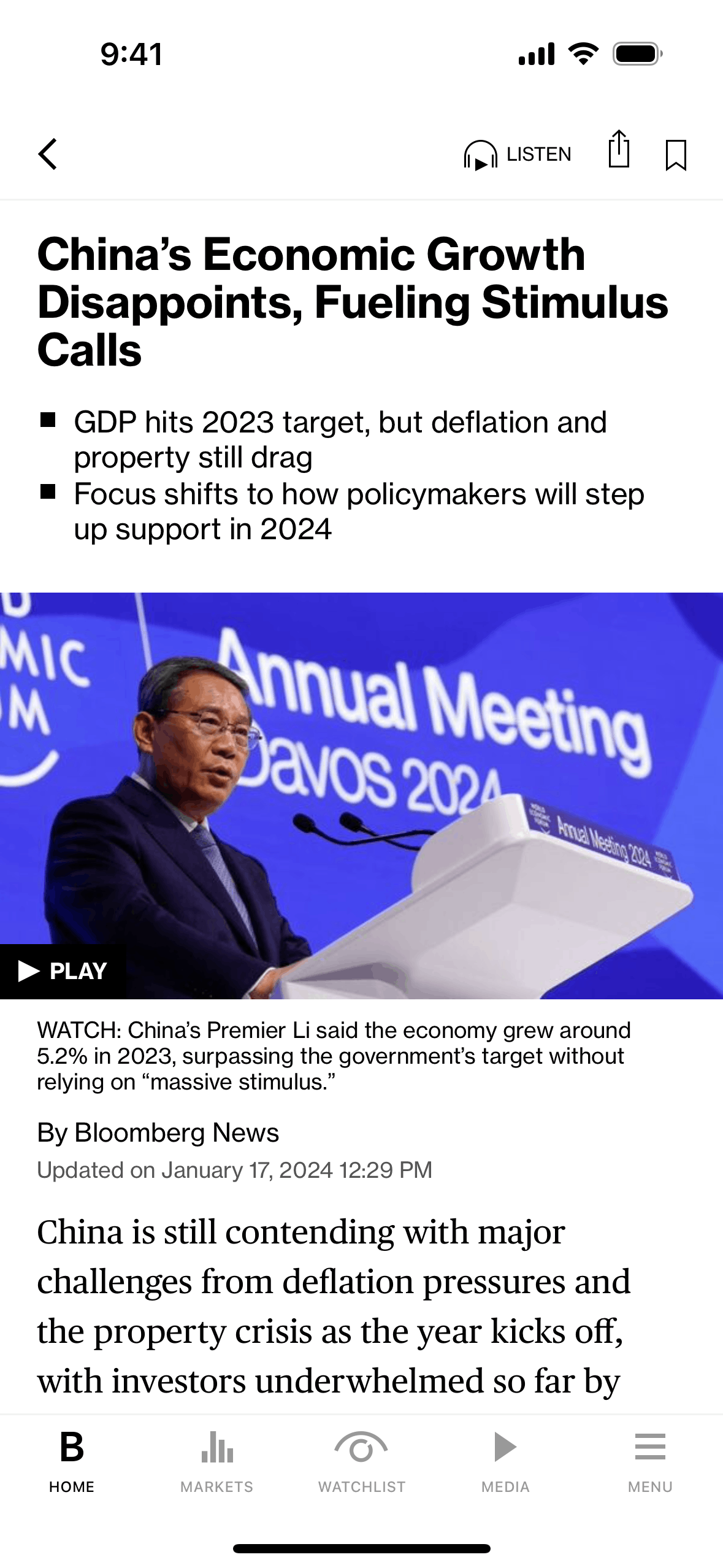 Bloomberg iOS News interface screenshot 2