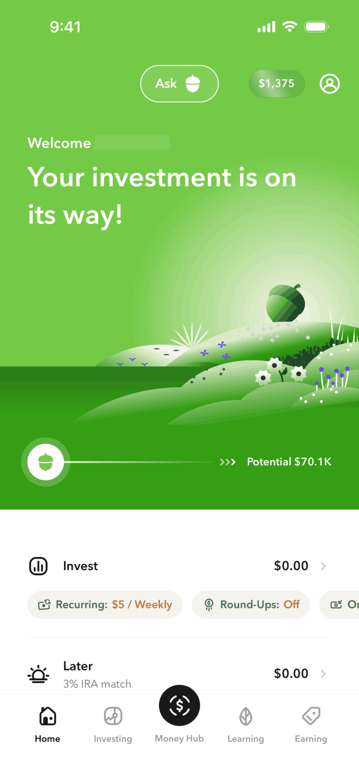 Acorns iOS Finance interface screenshot 3