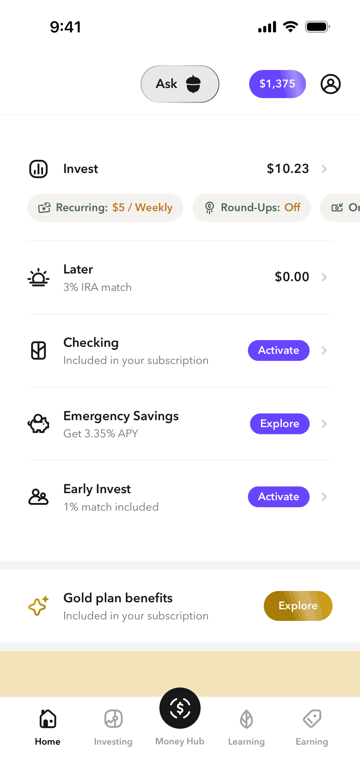 Acorns iOS Finance interface screenshot 2