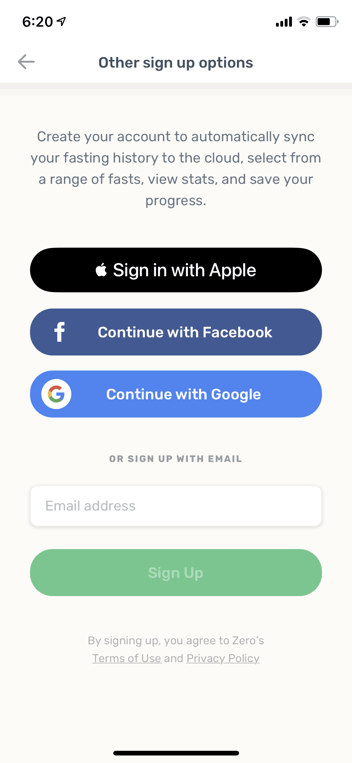 Zero iOS Health & Fitness interface screenshot 3