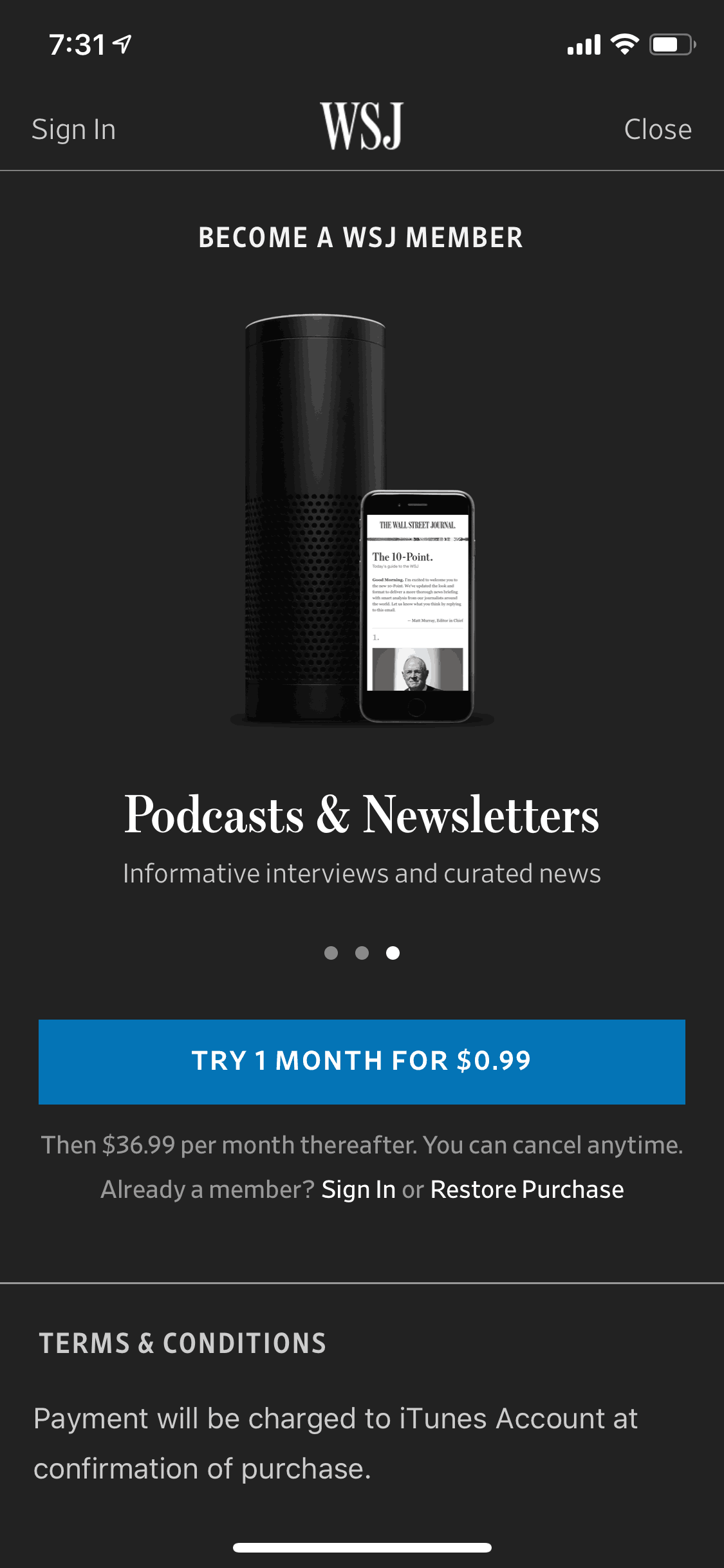 The Wall Street Journal iOS News interface screenshot 4