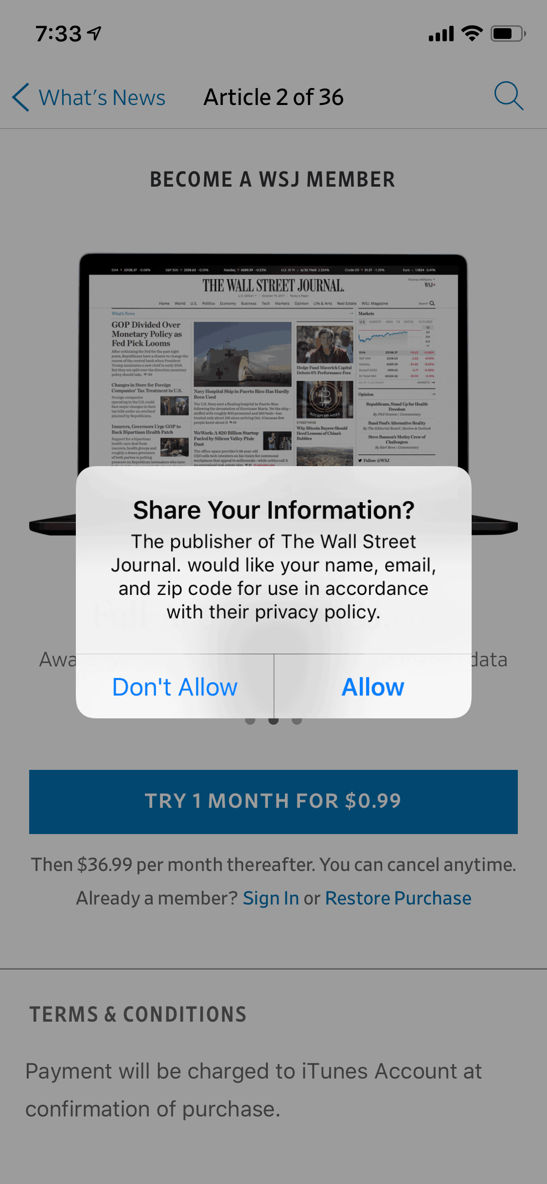 The Wall Street Journal iOS News interface screenshot 9