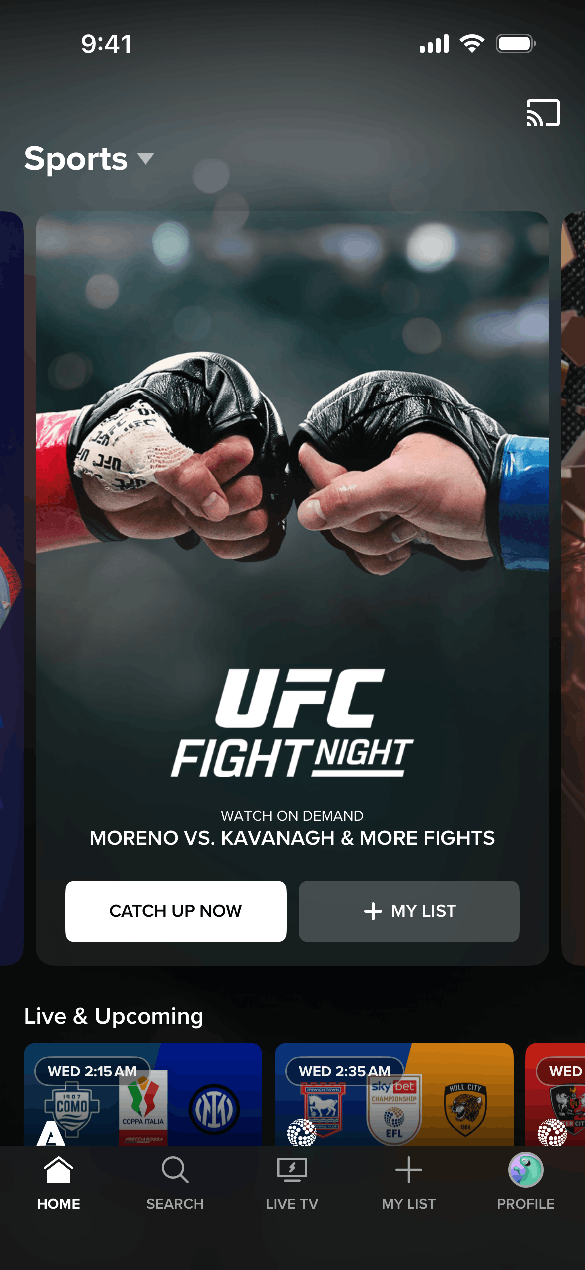 Paramount+ iOS Sports interface screenshot 2