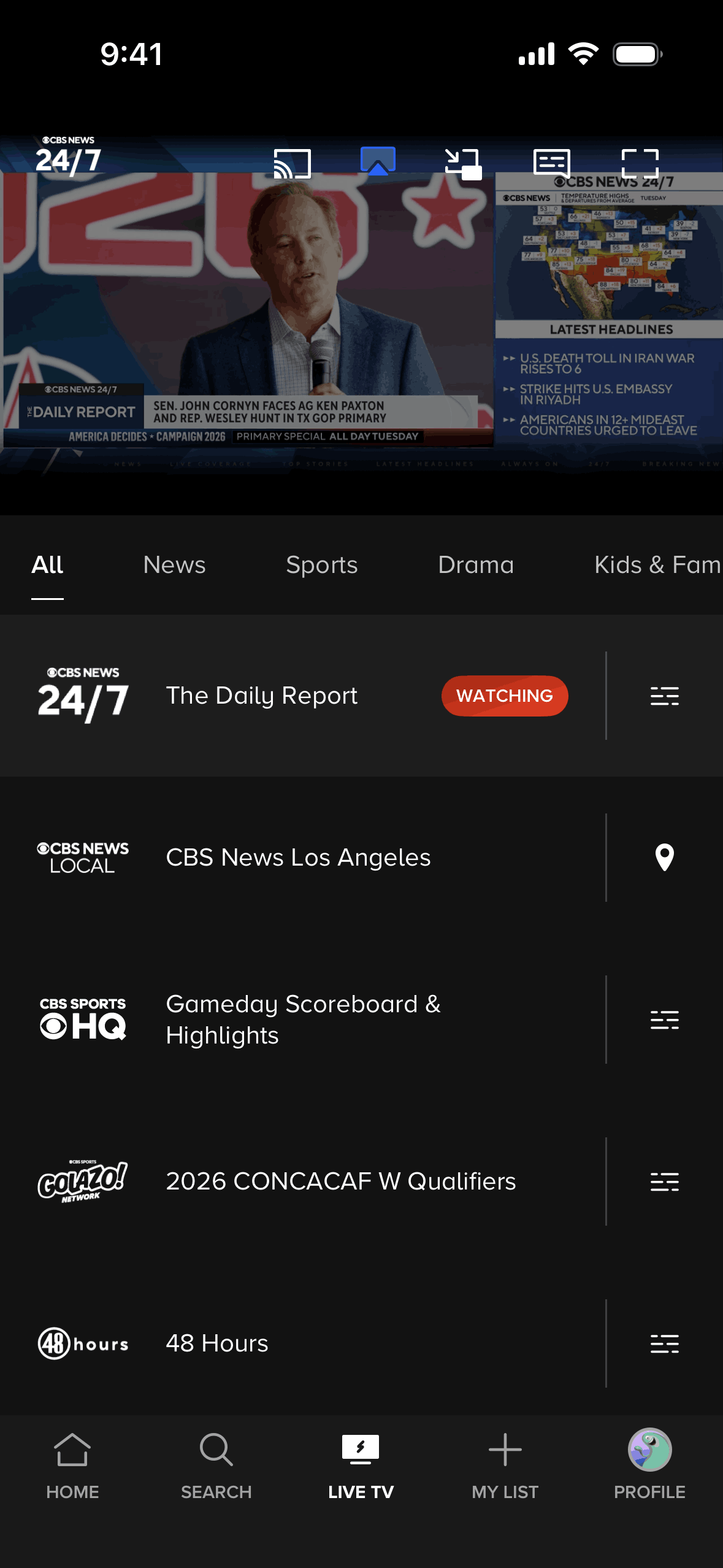 Paramount+ iOS Sports interface screenshot 5