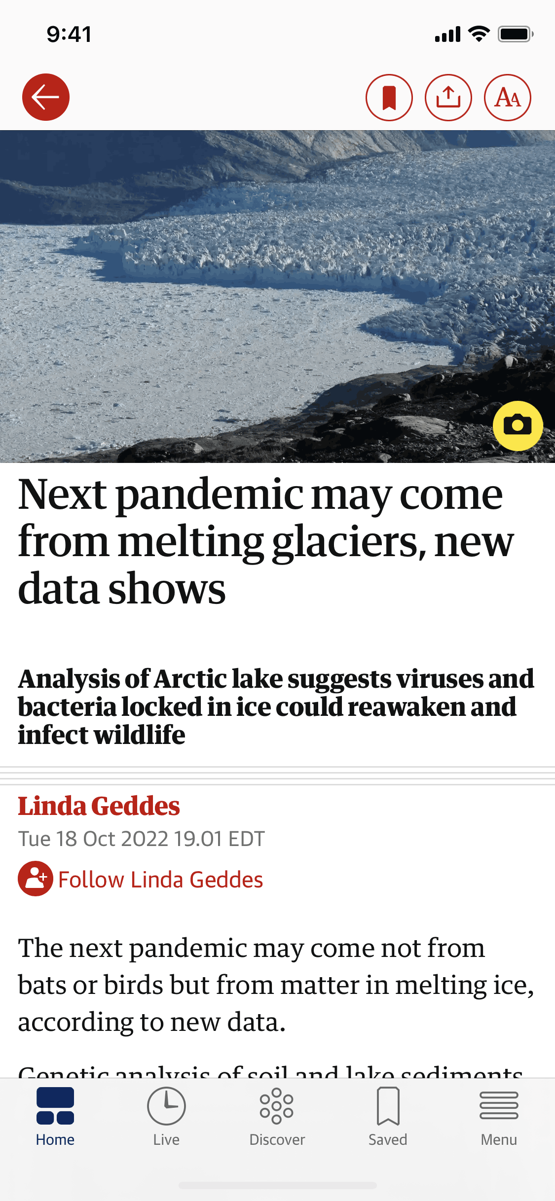 The Guardian iOS News interface screenshot 1