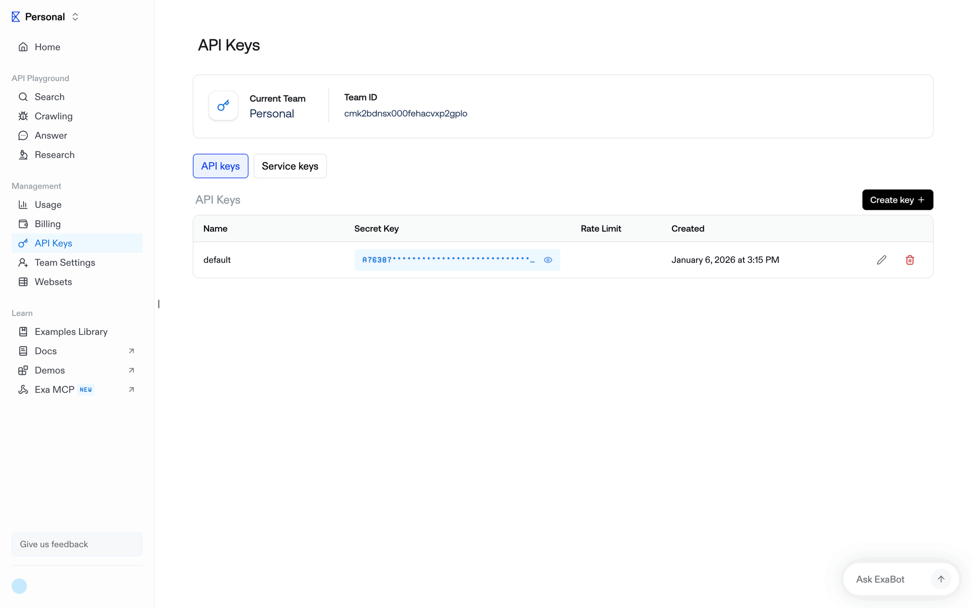 Exa Web UI screenshot 17
