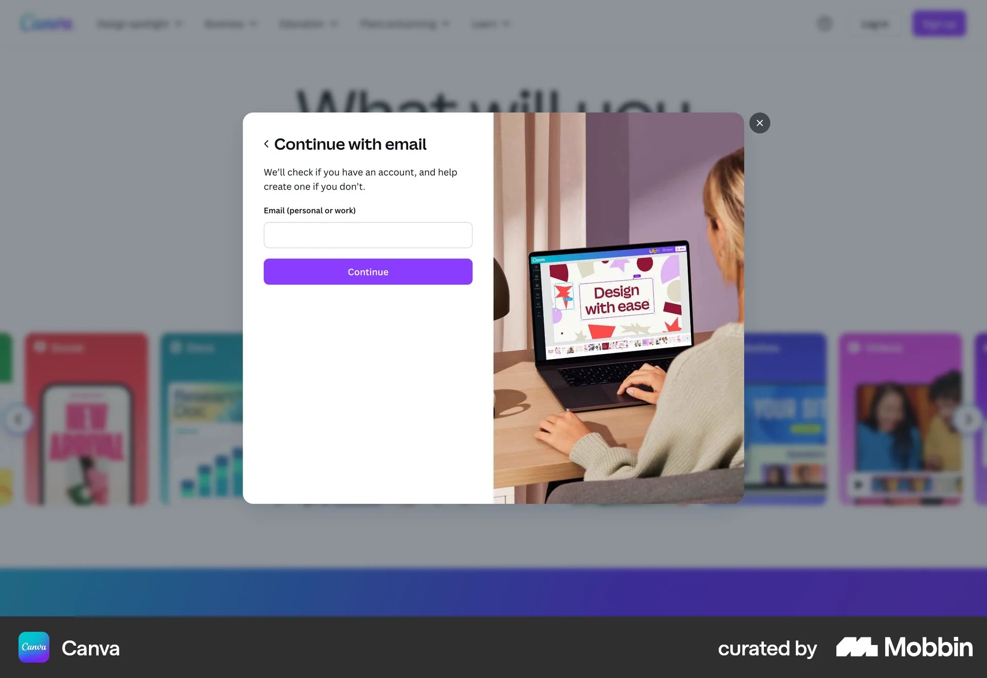 Onboarding on Canva (web) screen 3