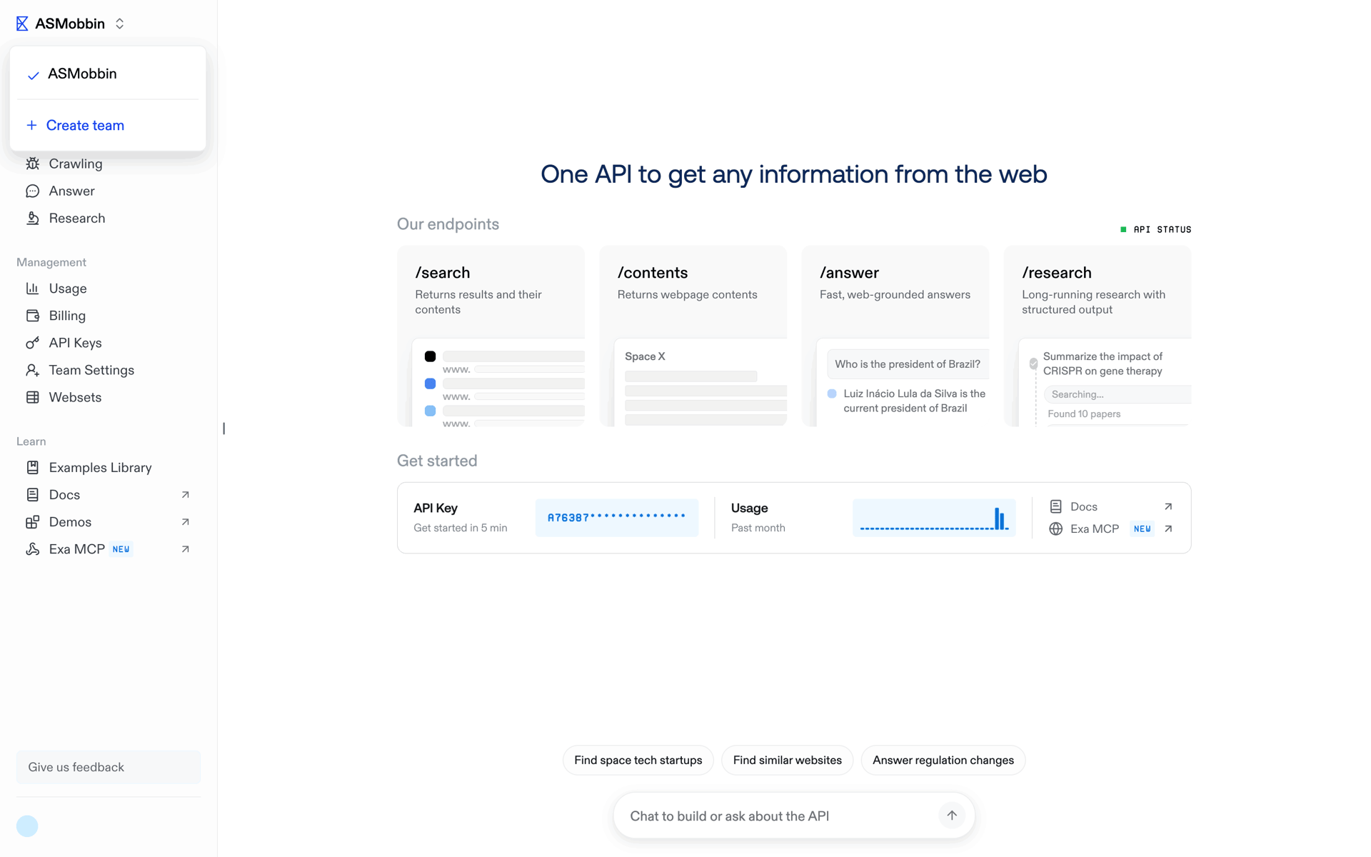 Exa Web UI screenshot 15