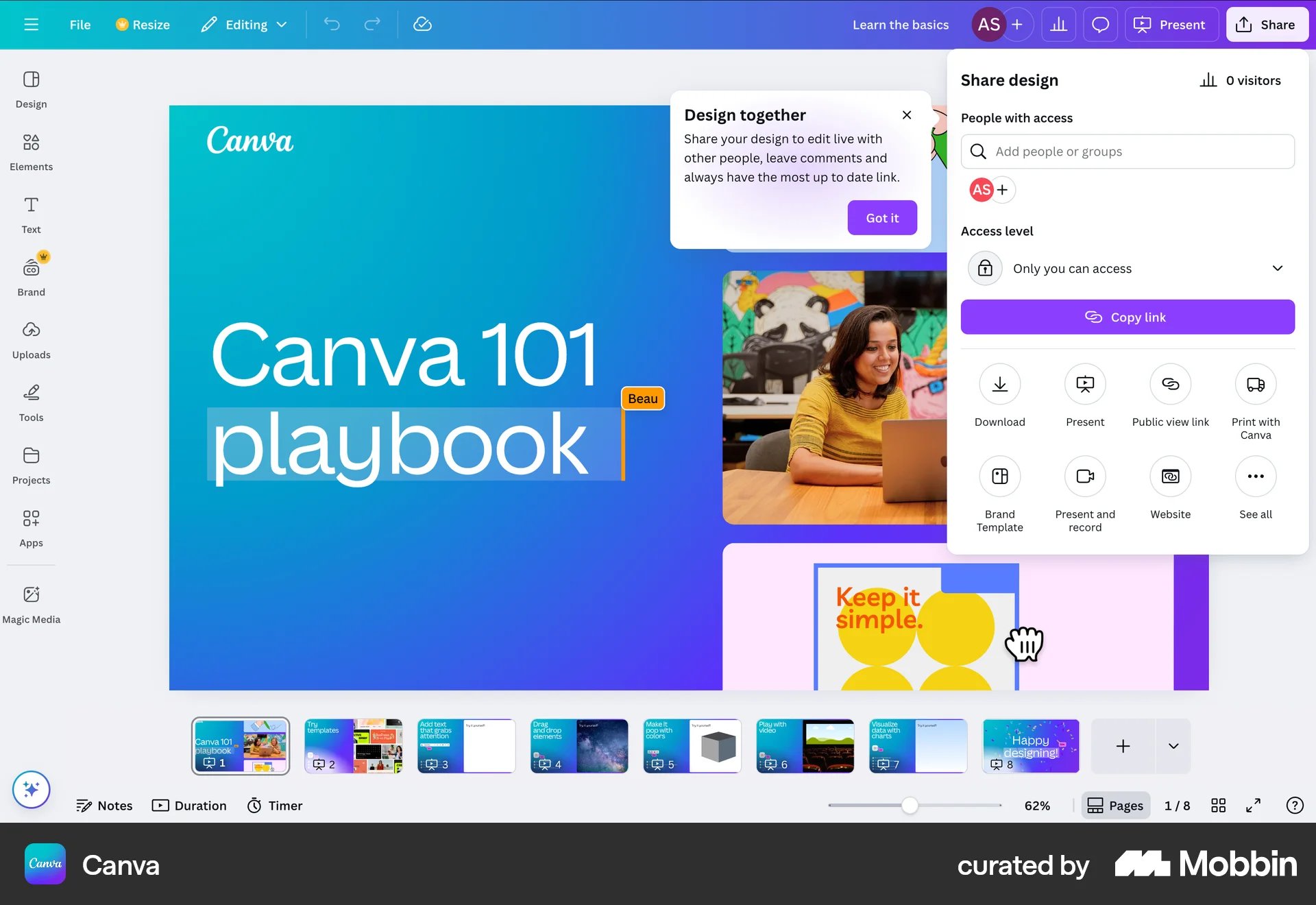 Completing tour on Canva (web) screen 2