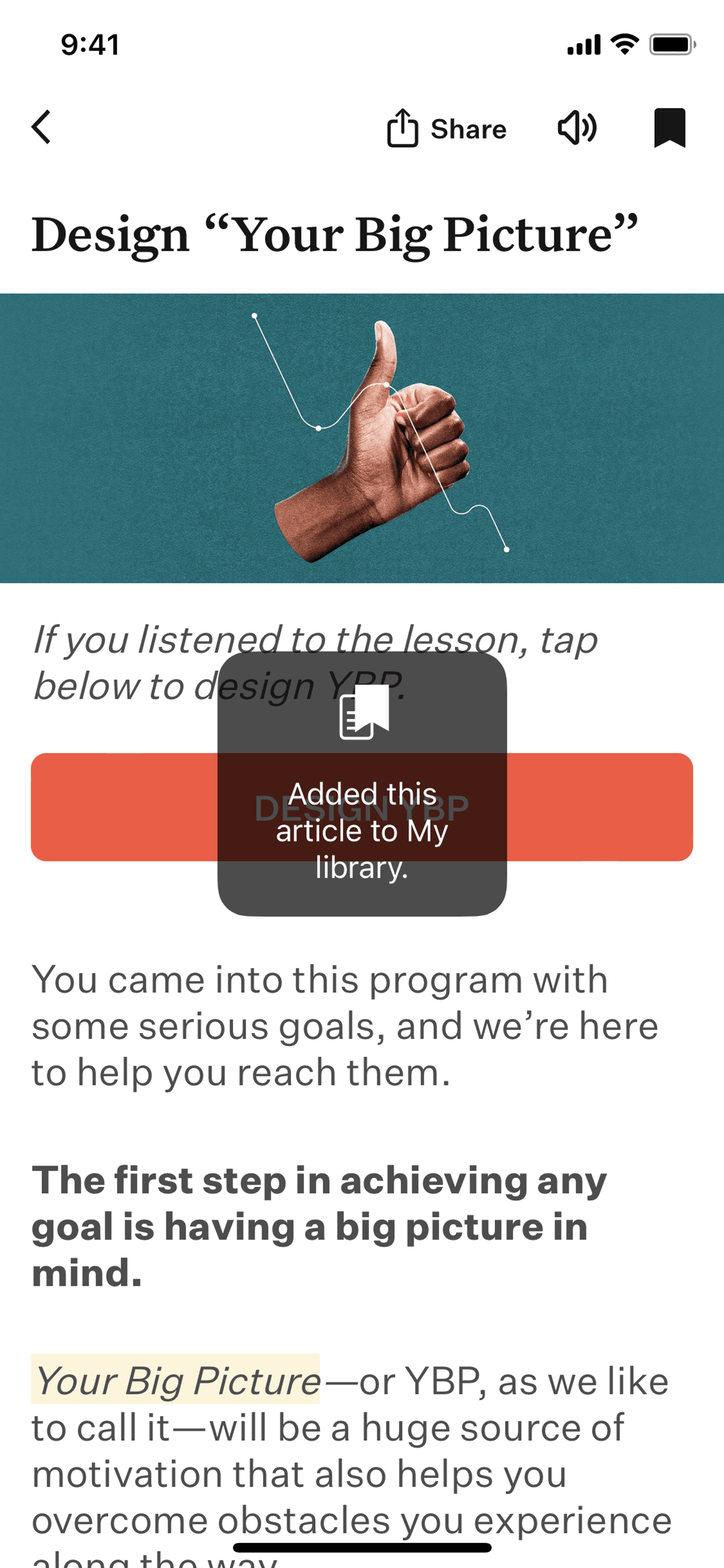 Adding an article to library on Noom (ios) screen 2