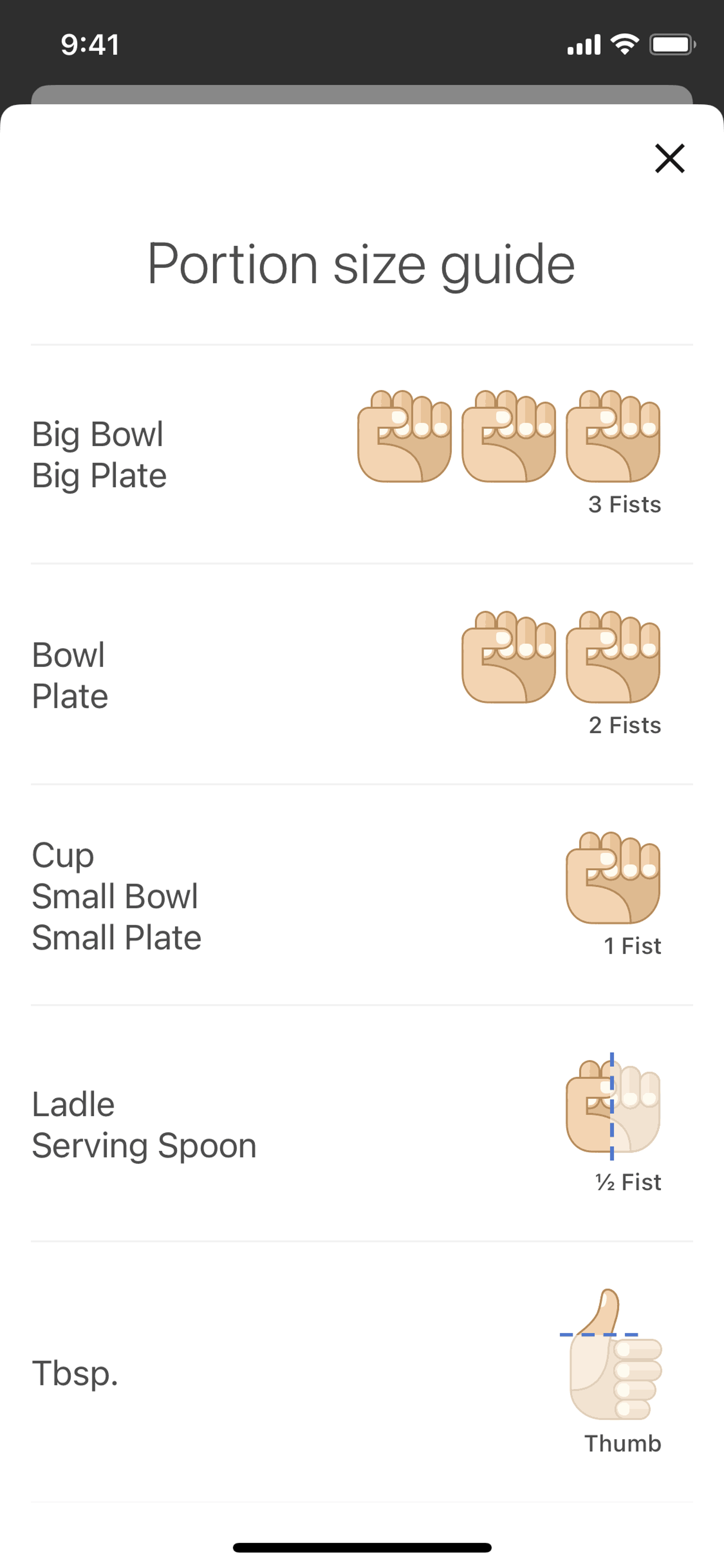 Portion size guide on Noom (ios) screen 2
