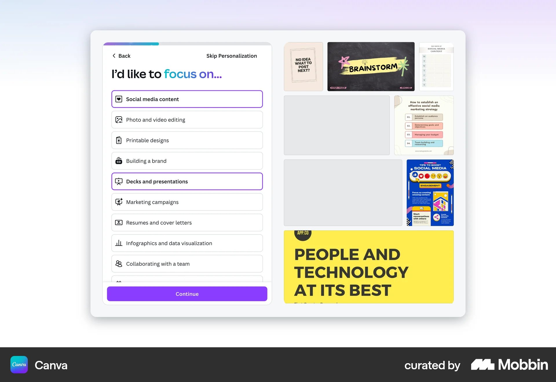 Onboarding on Canva (web) screen 10