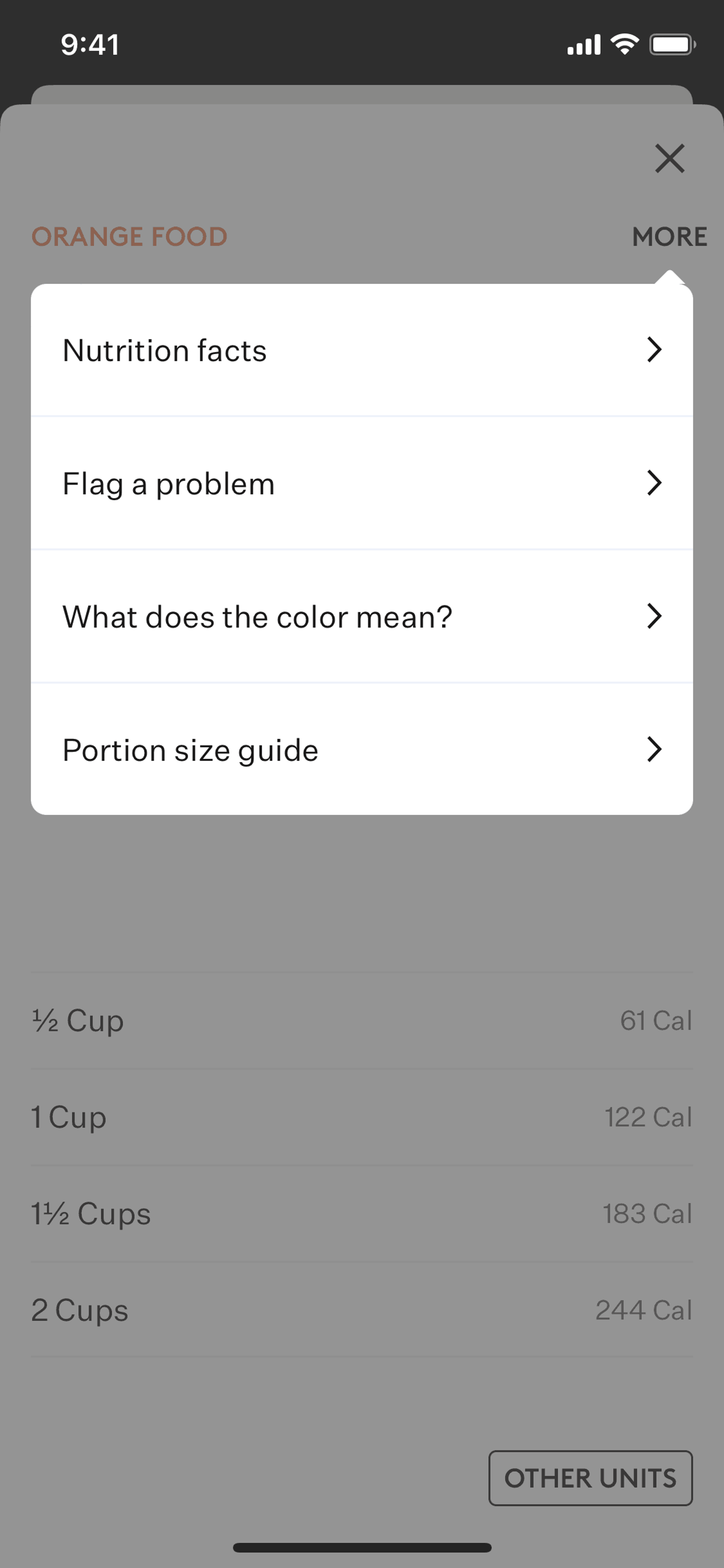 More options about food on Noom (ios) screen 2
