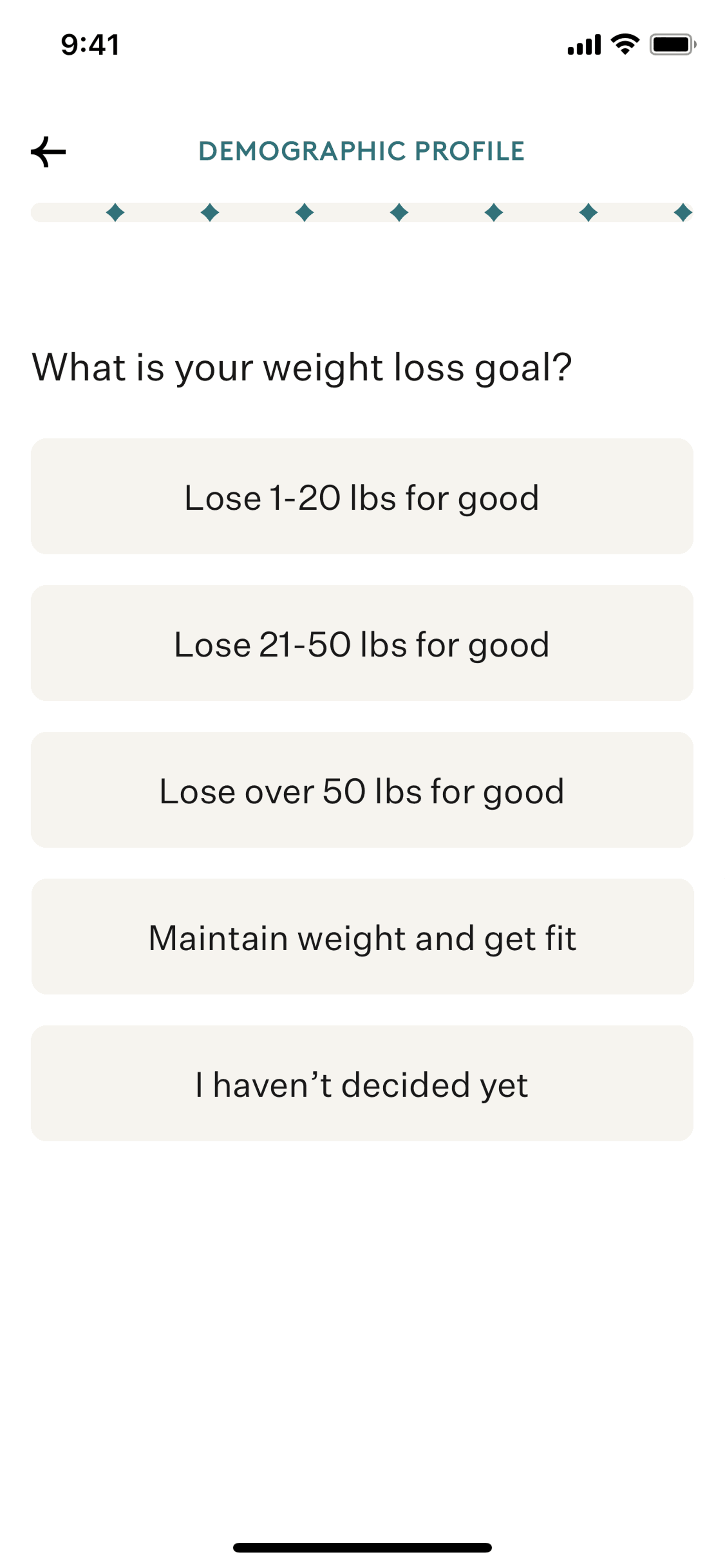 Setting up a demographic profile on Noom (ios) screen 2
