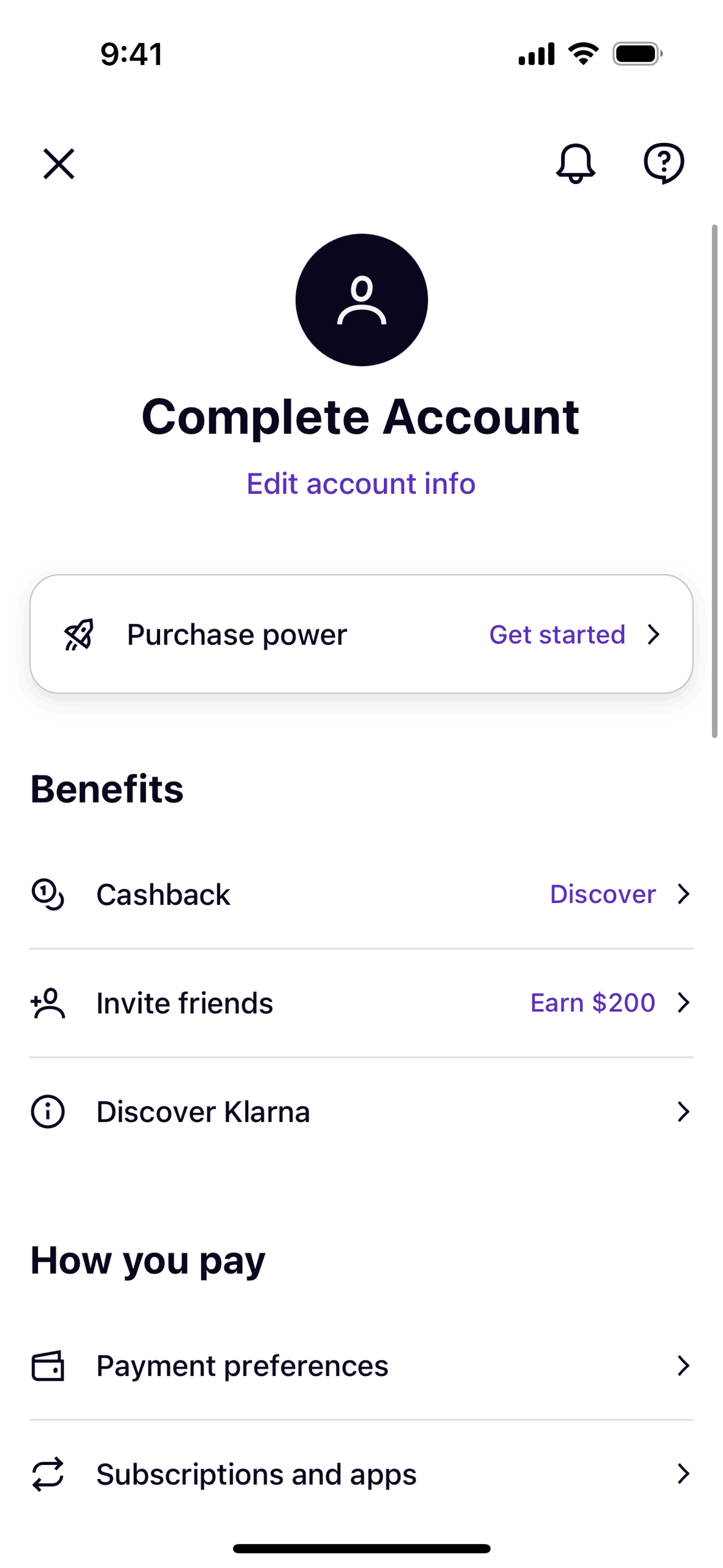Klarna iOS UI screenshot 1