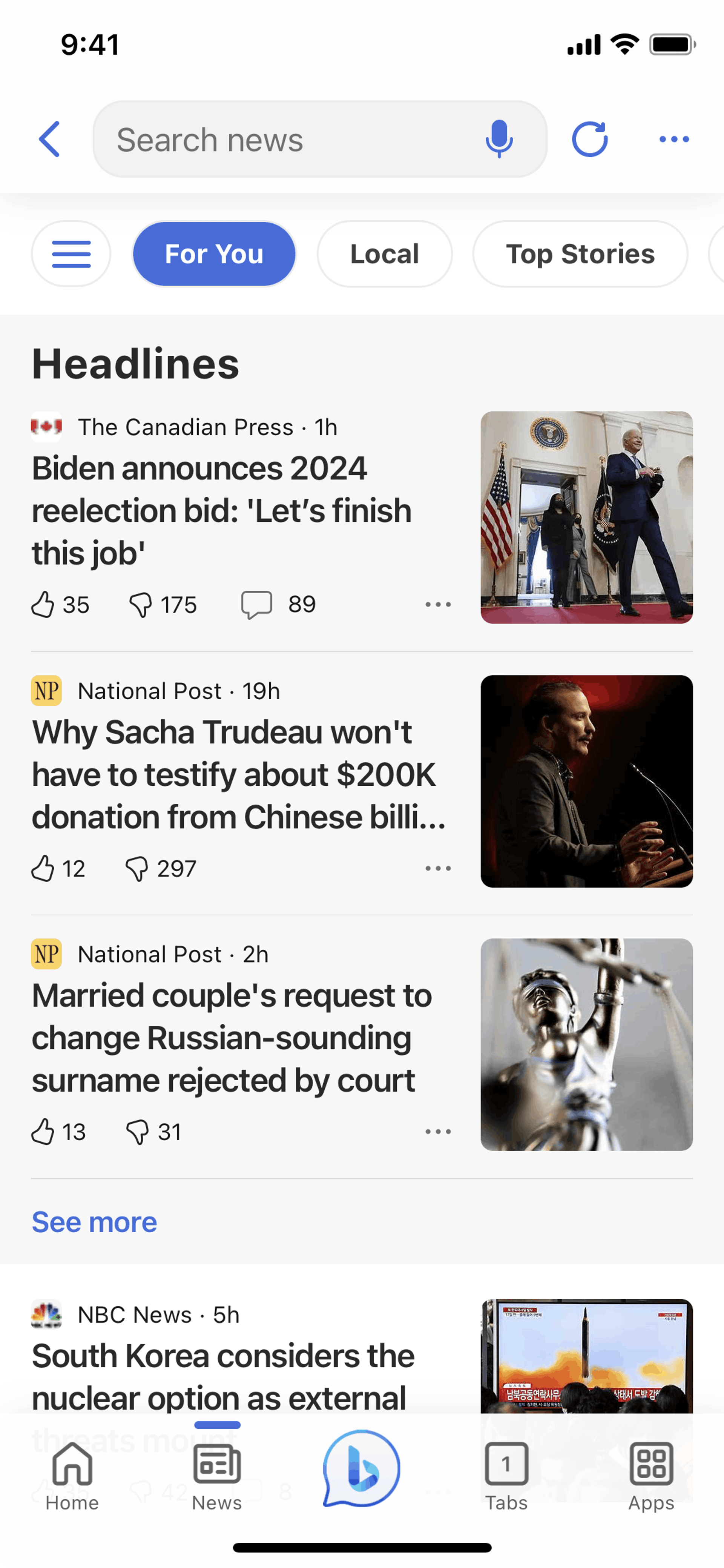 Bing iOS UI screenshot 1