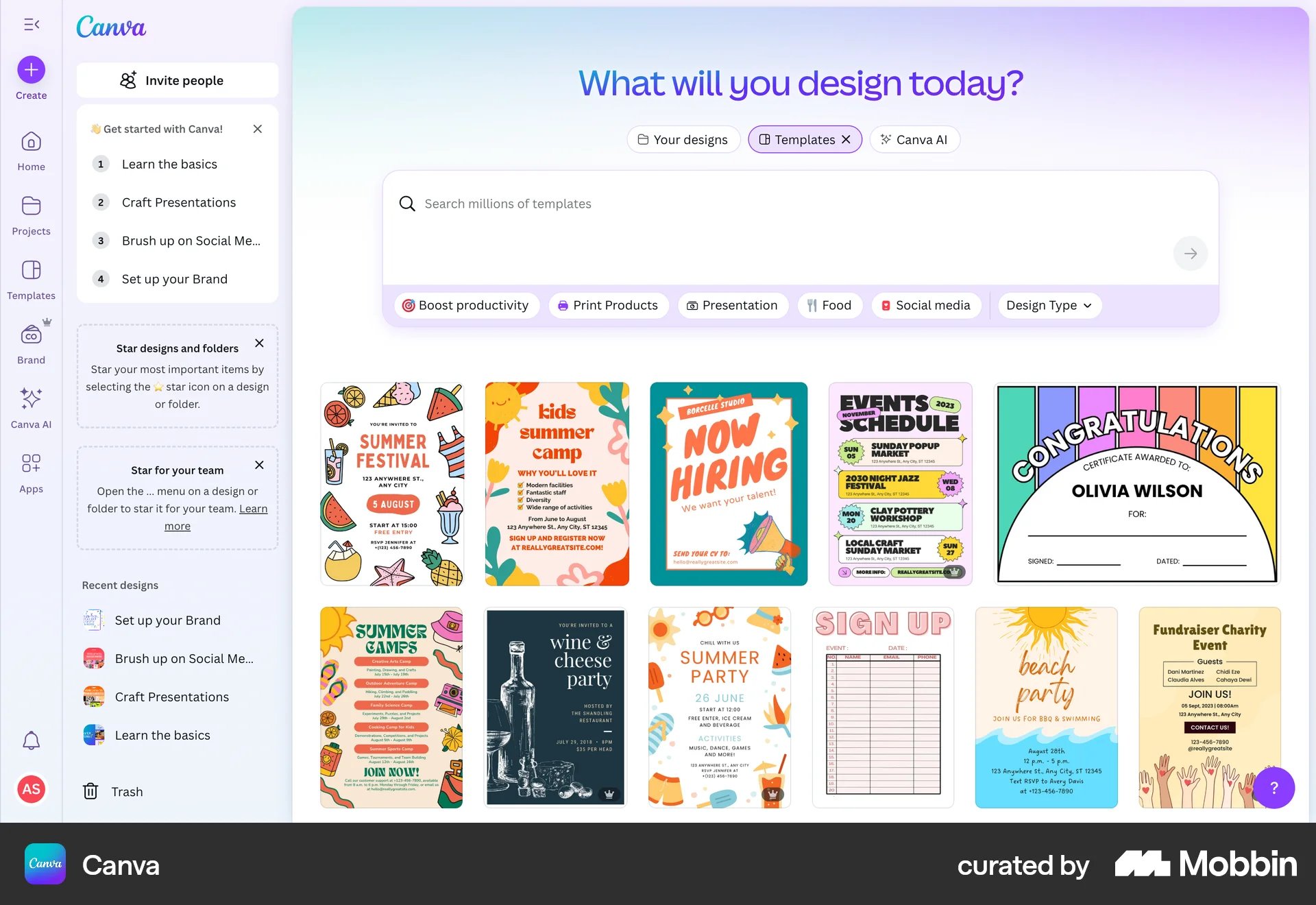 Completing tour on Canva (web) screen 1
