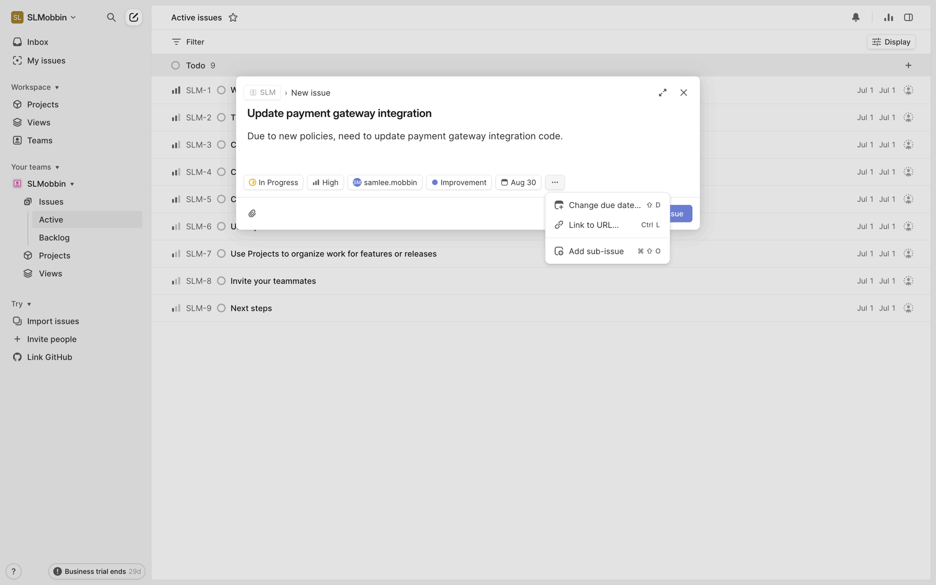 Linear Web UI screenshot 13