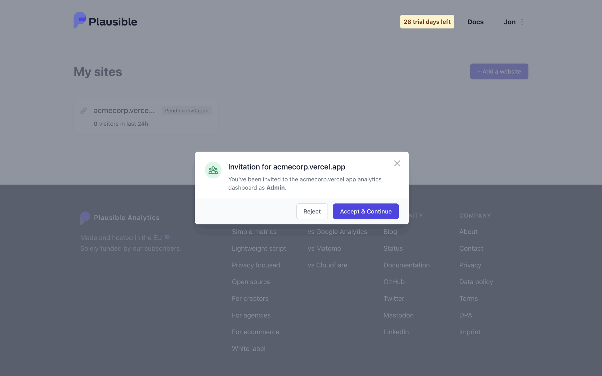 Plausible Analytics Web UI screenshot 7