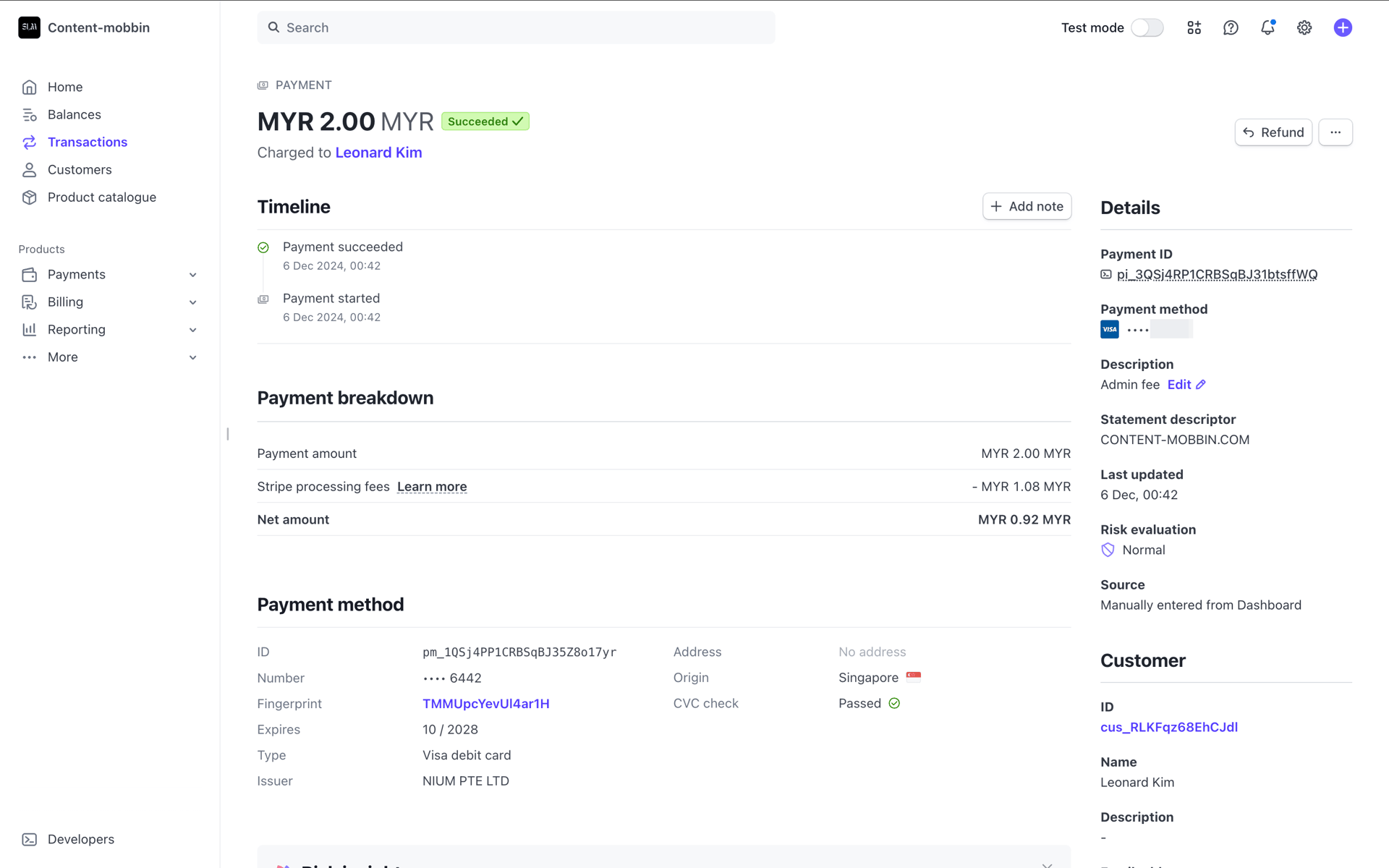 Stripe Web UI screenshot 5