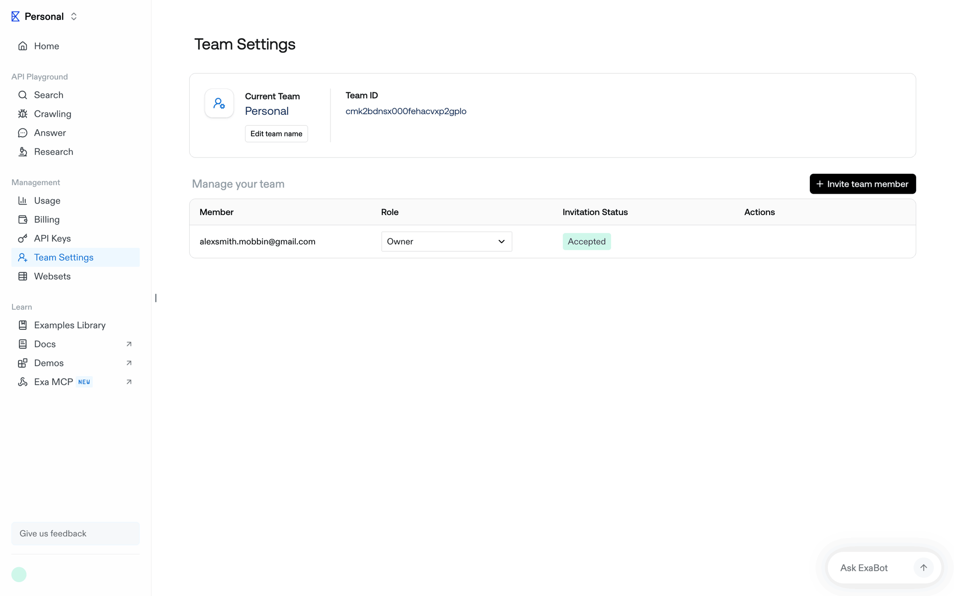 Exa Web UI screenshot 8