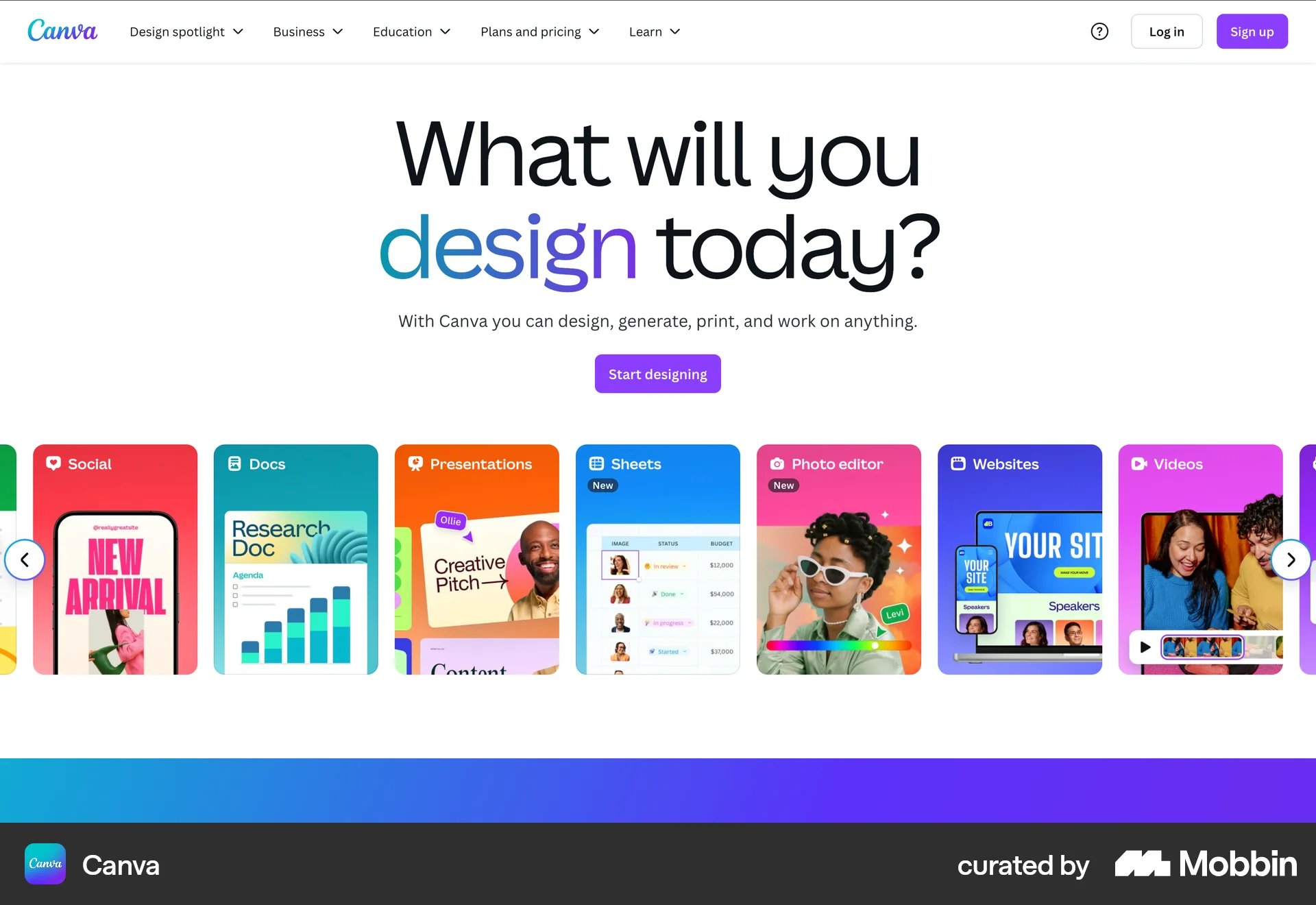 Onboarding on Canva (web) screen 1
