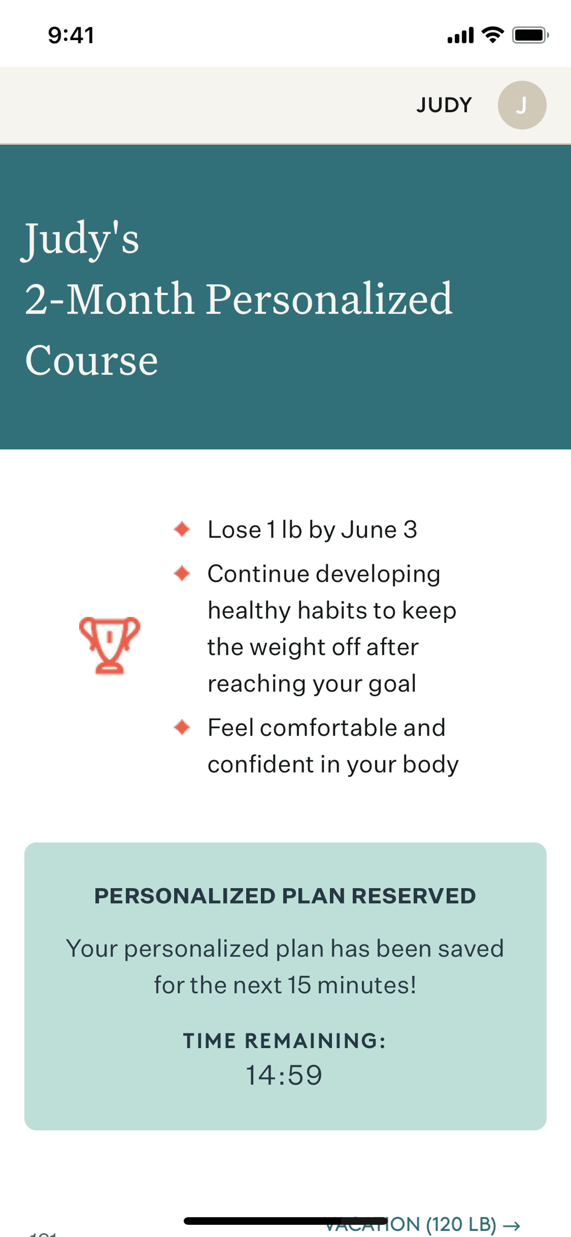 Subscribing to personalised plan on Noom (ios) screen 2