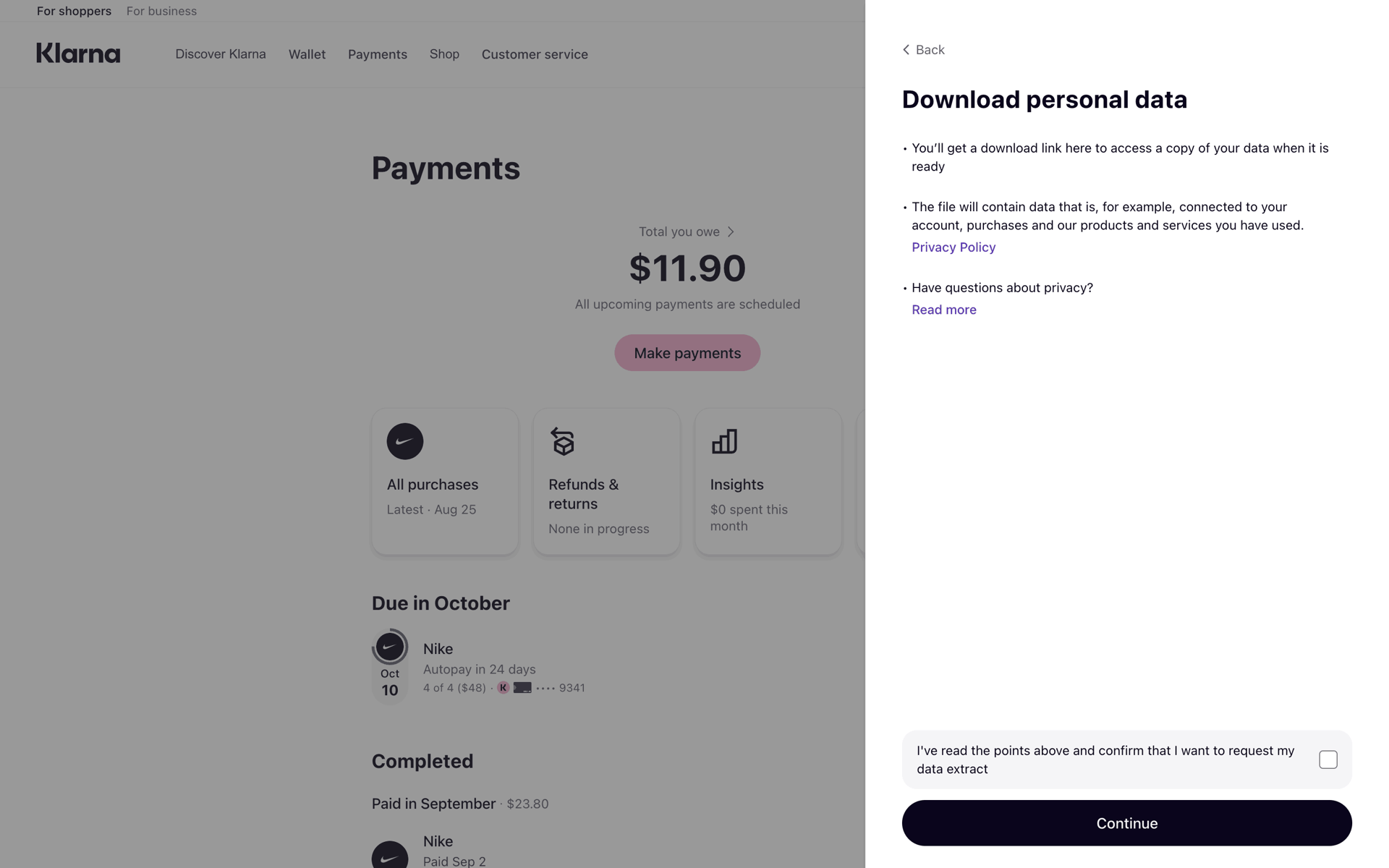 Klarna Web UI screenshot 21