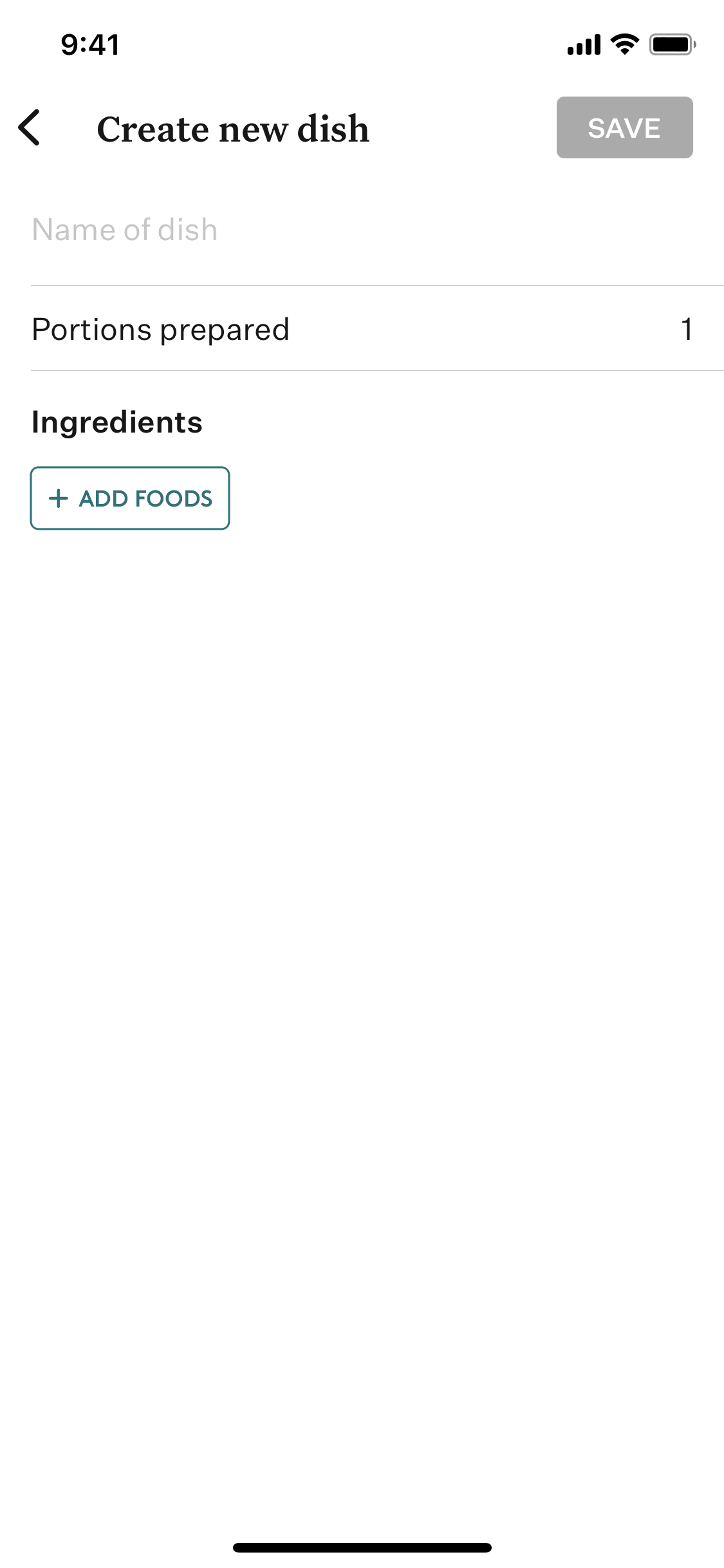 Creating a new dish on Noom (ios) screen 2