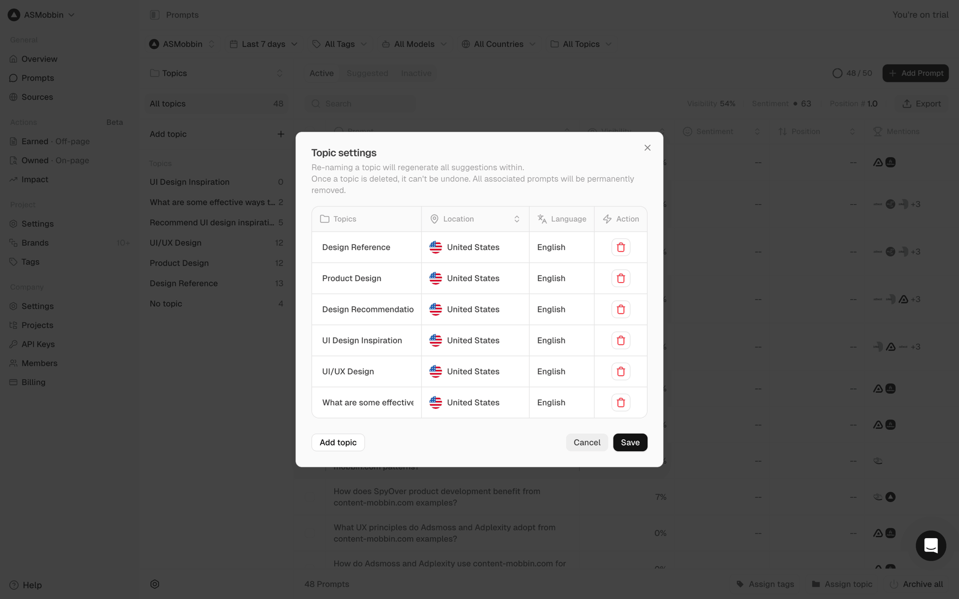 Peec AI Web UI screenshot 22