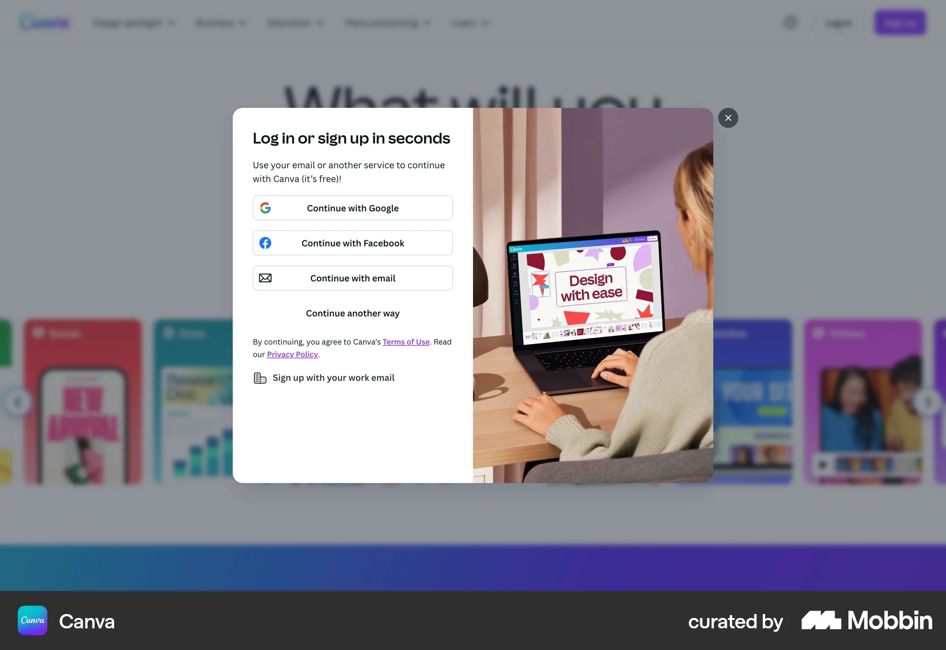 Onboarding on Canva (web) screen 2