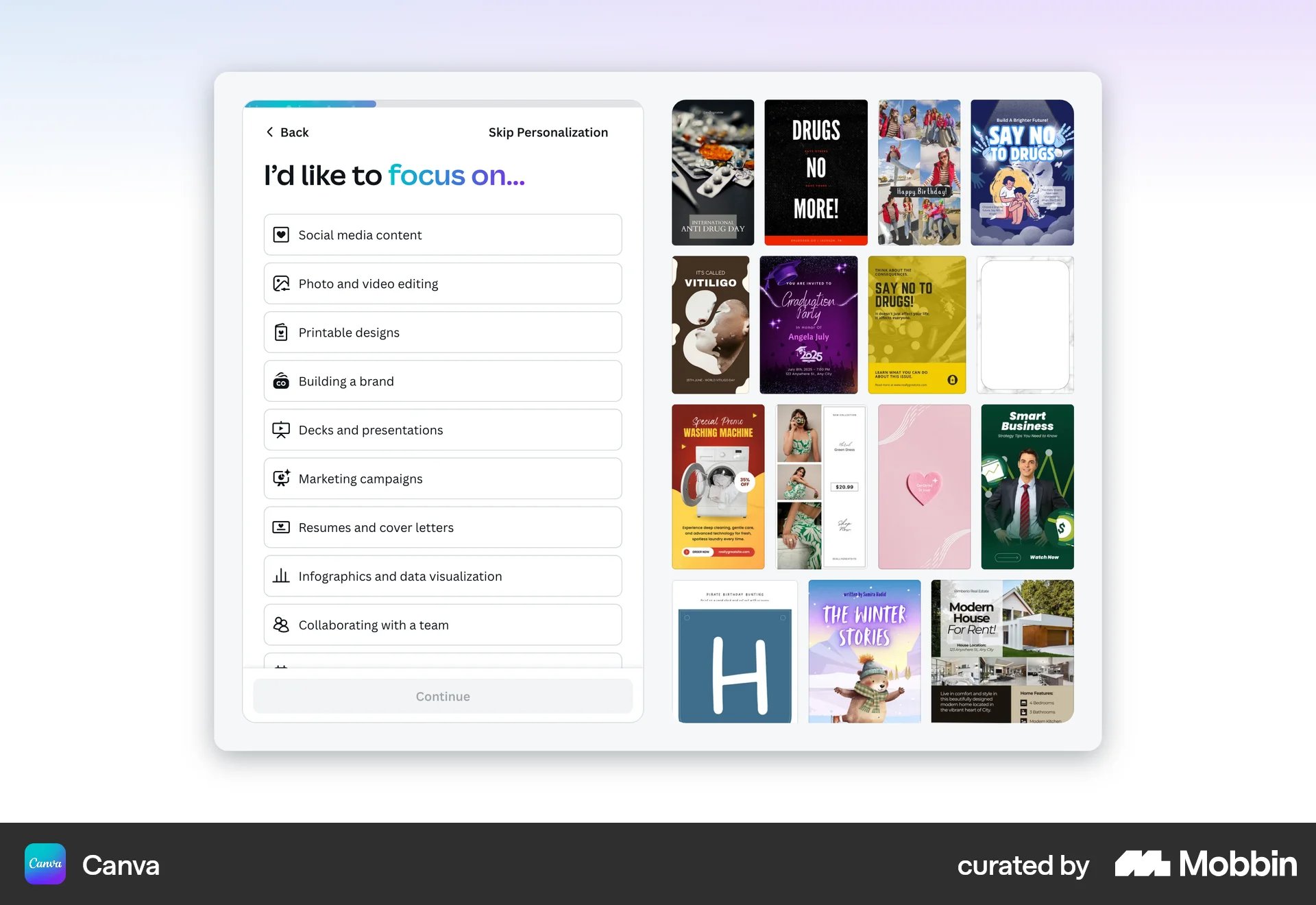 Onboarding on Canva (web) screen 9