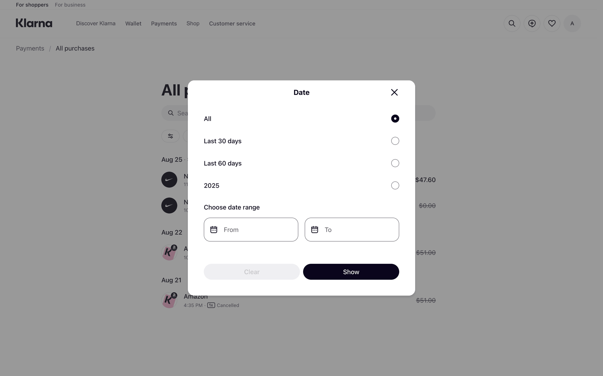 Klarna Web UI screenshot 17