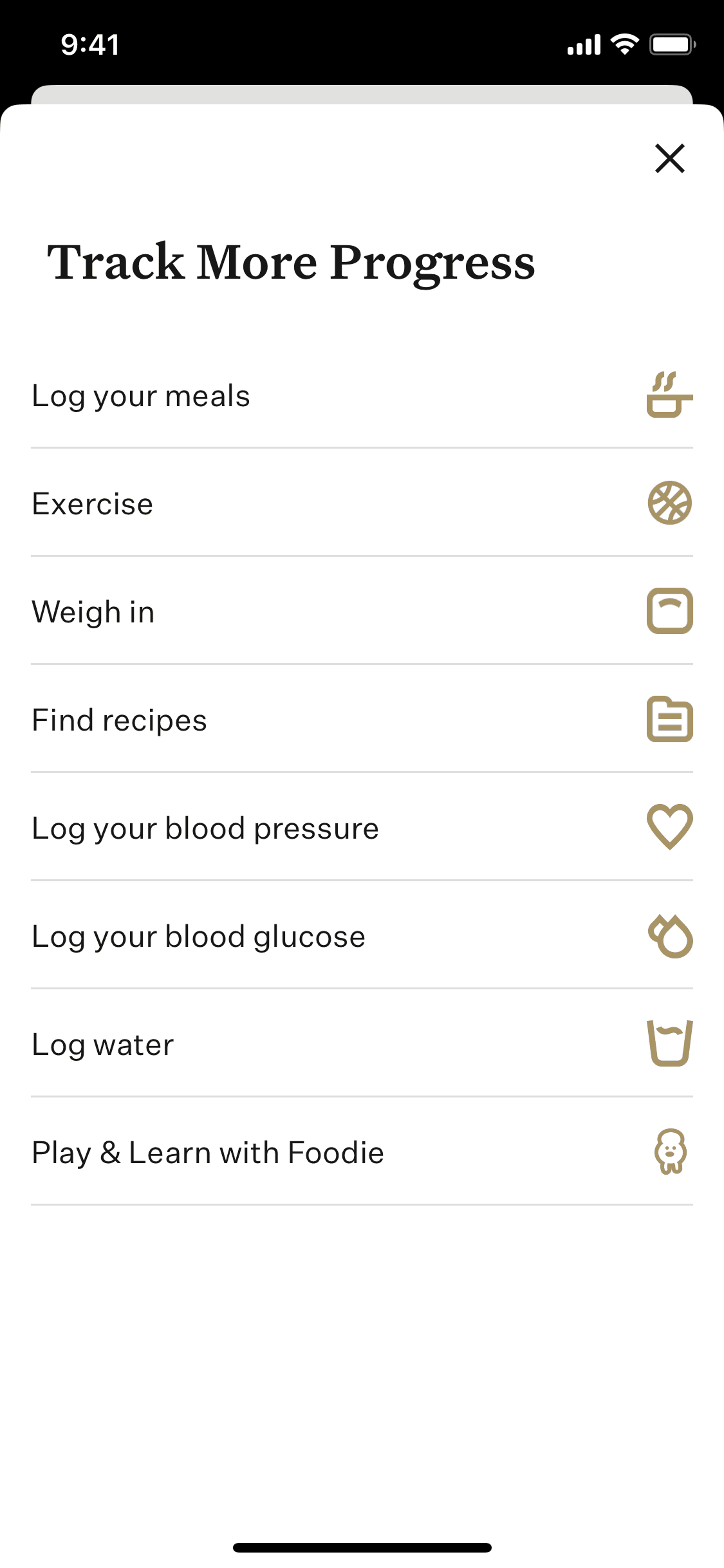 Tracking progress options on Noom (ios) screen 2