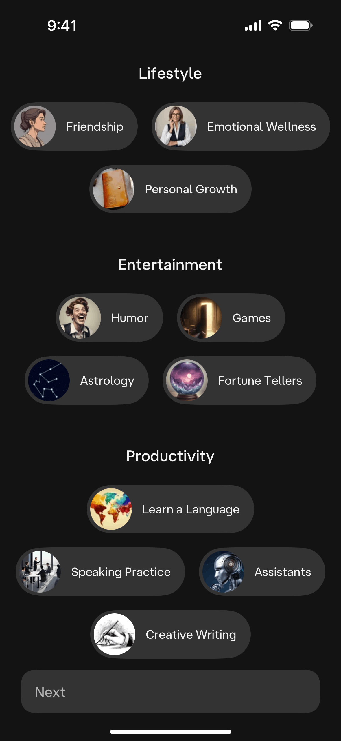 Character.AI iOS character creation screen — AI persona setup UI