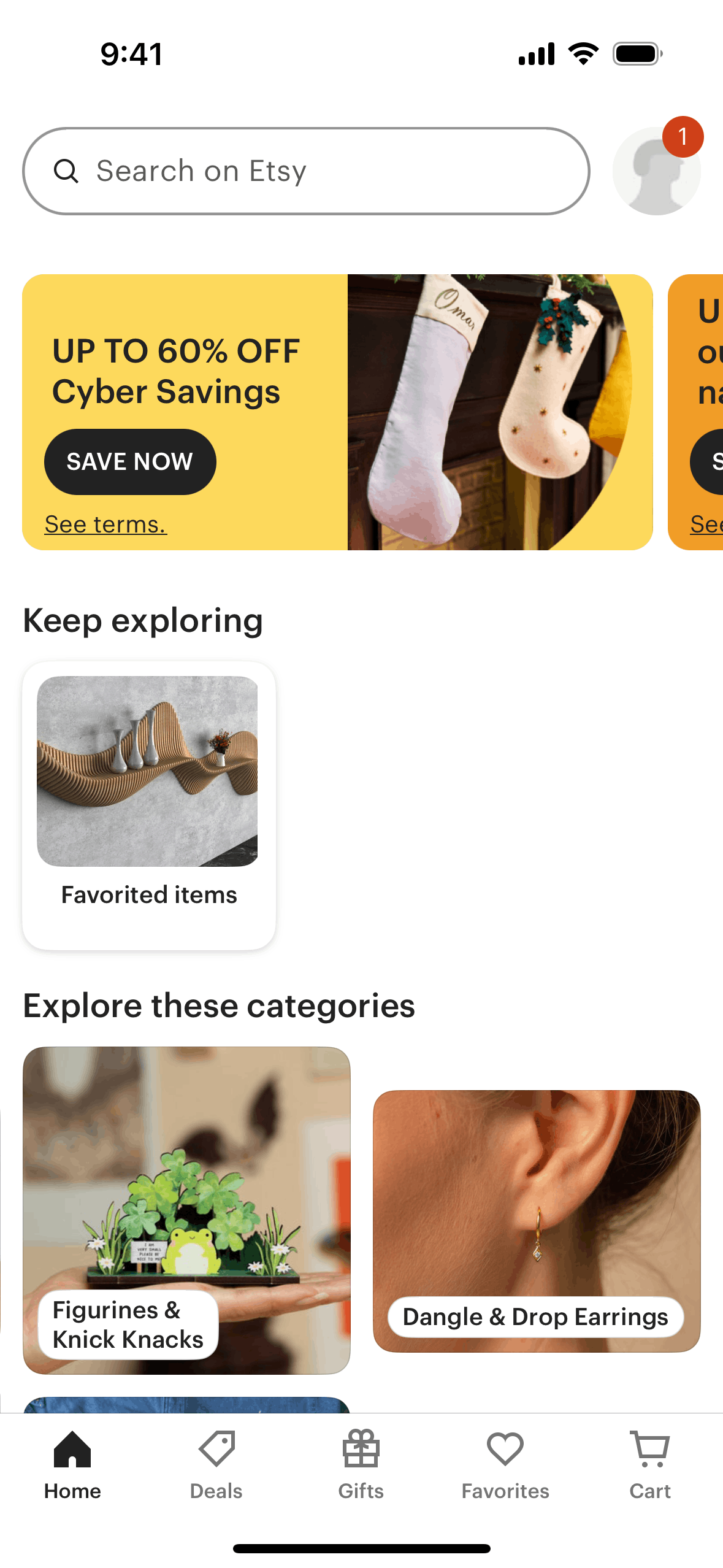 Etsy iOS screen 1
